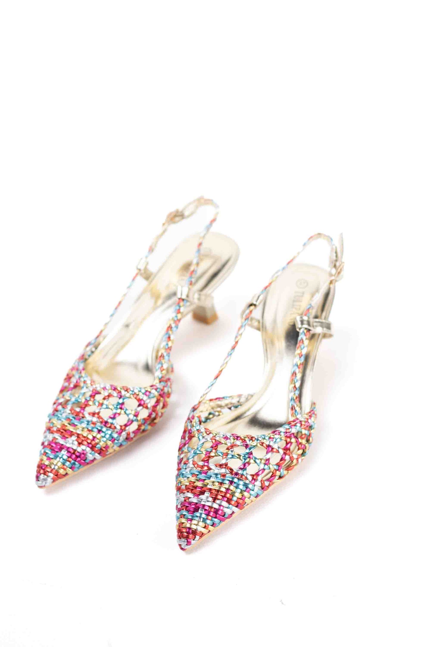 sandalias doradas de puntera puntiaguda con strass tacon chico Plateado 40