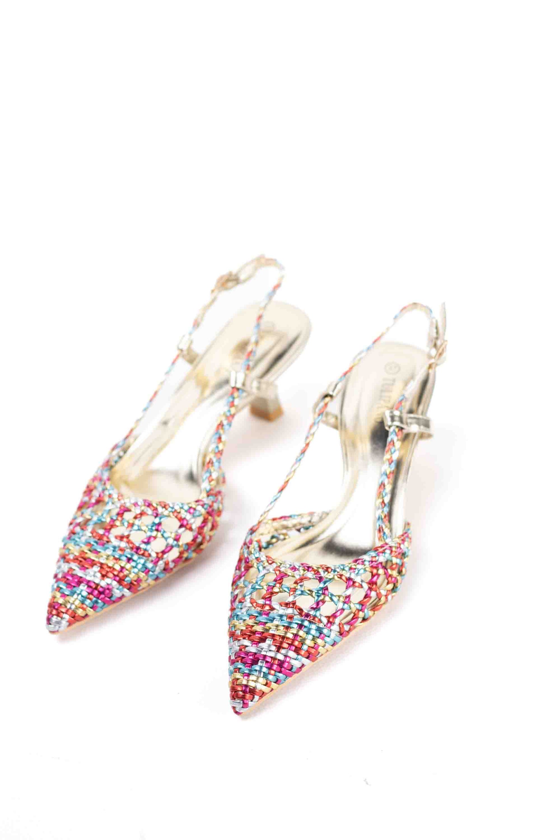 sandalias doradas de puntera puntiaguda con strass tacon chico Plateado 40