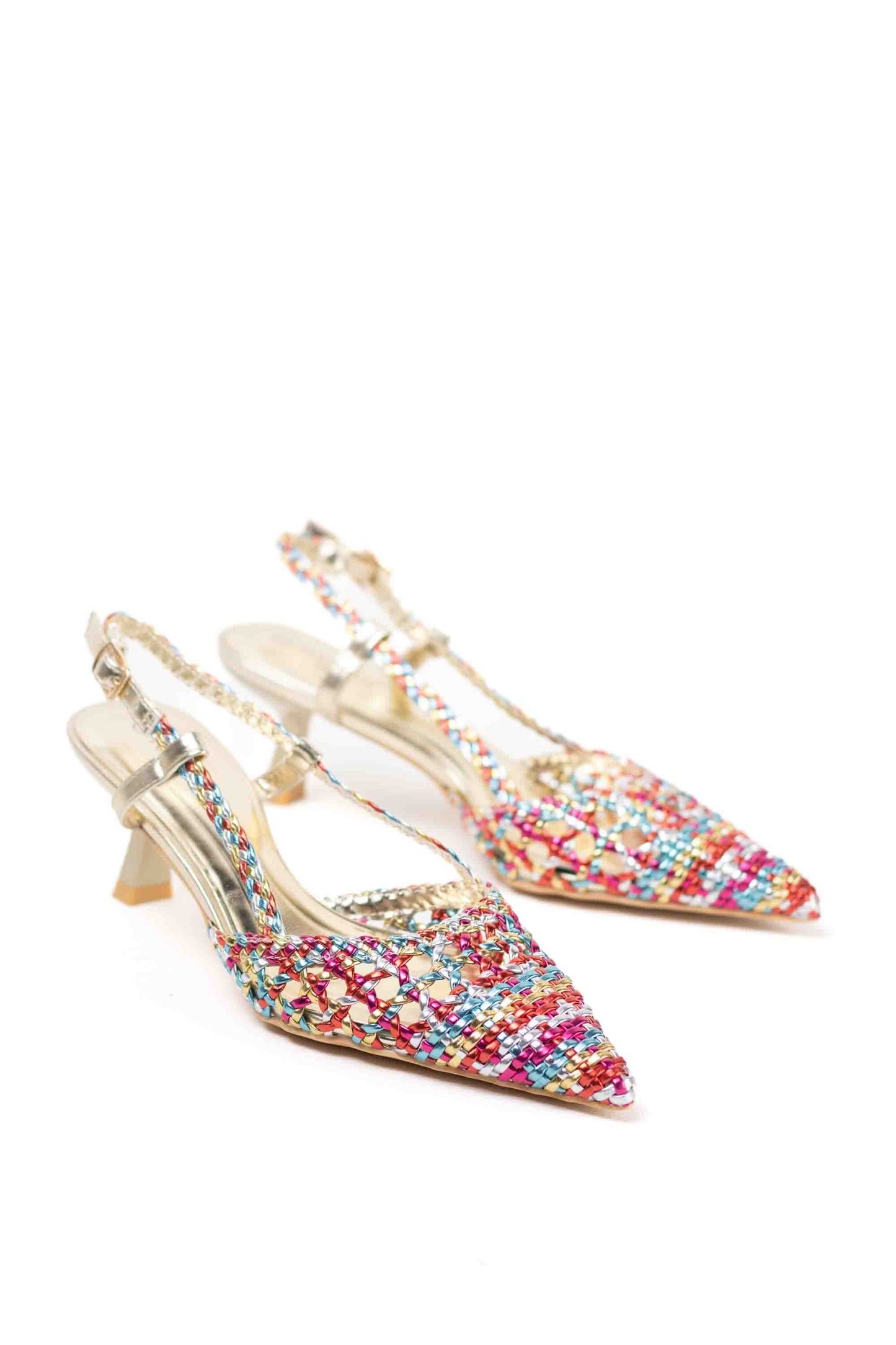 sandalias doradas de puntera puntiaguda con strass tacon chico Plateado 41