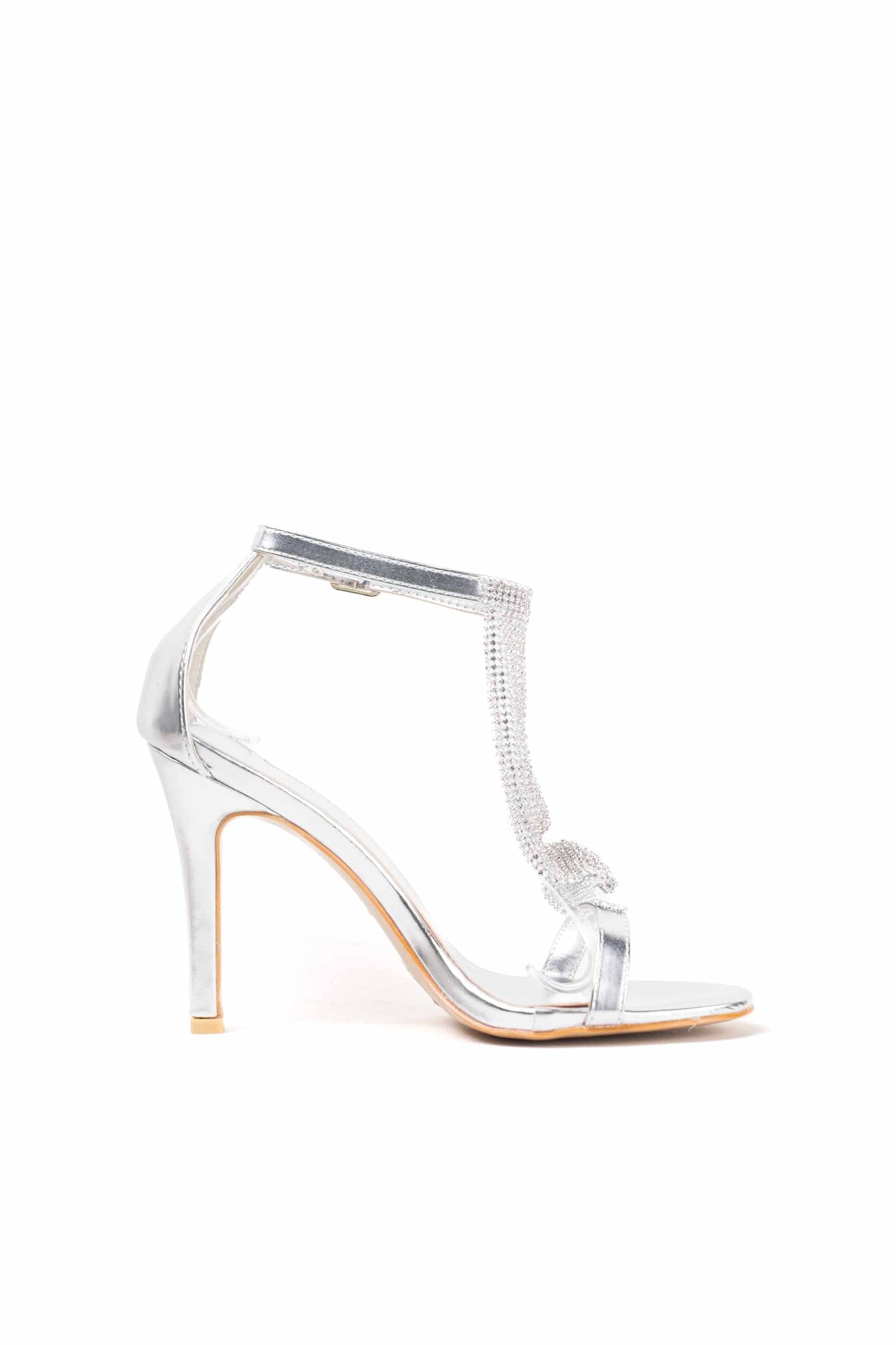 sandalias doradas de tacon alto con detalles de strass SILVER 38