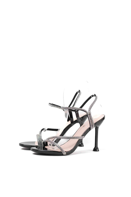 Sandalias doradas tacón alto mujer con adorno strass estilo elegante