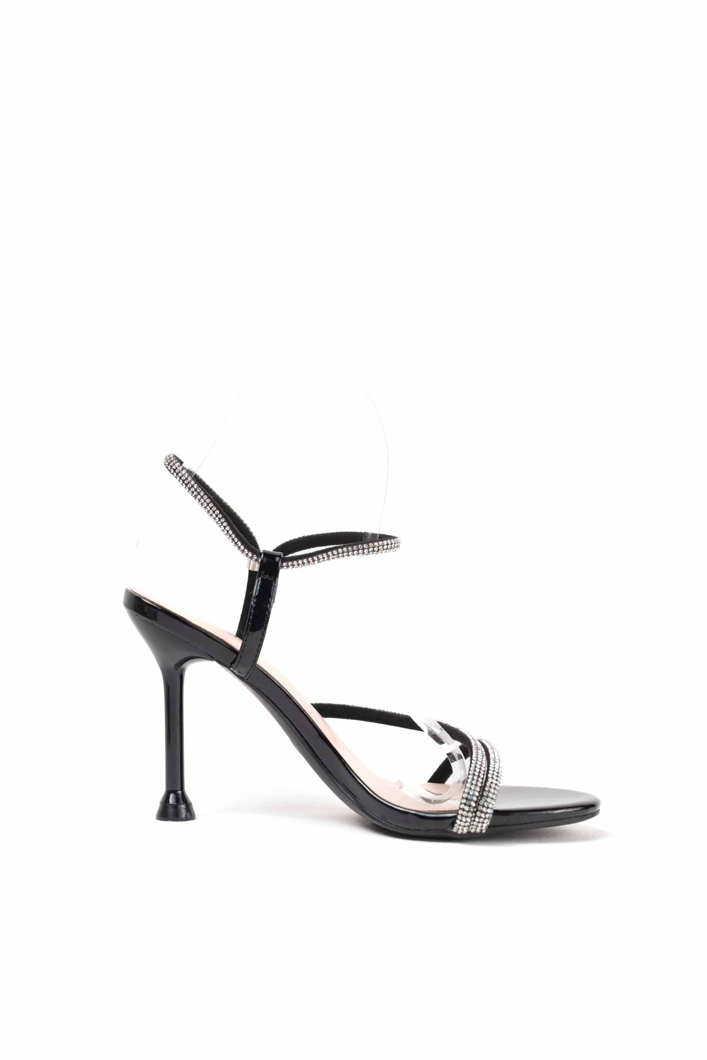 Sandalias doradas tacón alto mujer con adorno strass estilo elegante