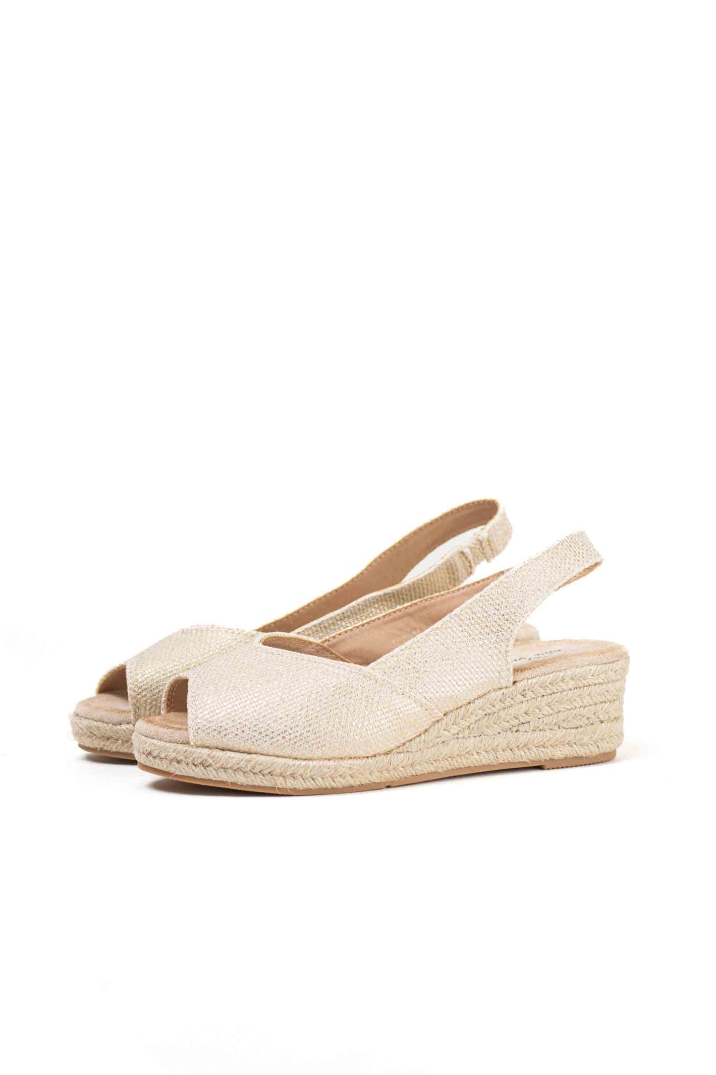Alpargatas doradas mujer cuña baja de espartos con plataforma plantilla almhoadilla