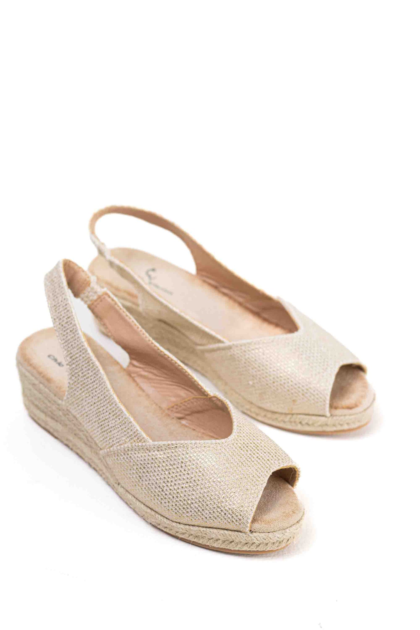 Alpargatas doradas mujer cuña baja de espartos con plataforma plantilla almhoadilla