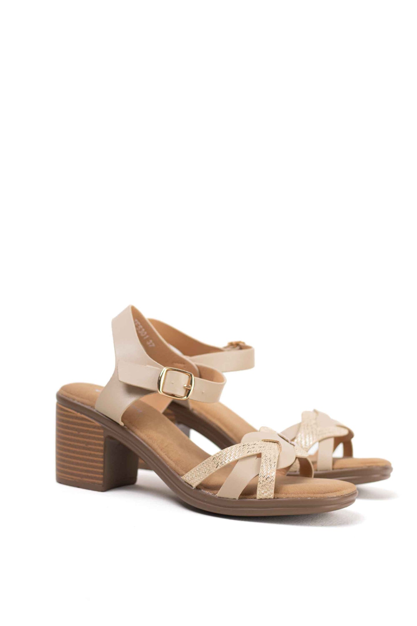 Sandalias doradas mujer tacón mediano con plataforma plantilla acolchada con tiras trenzadas