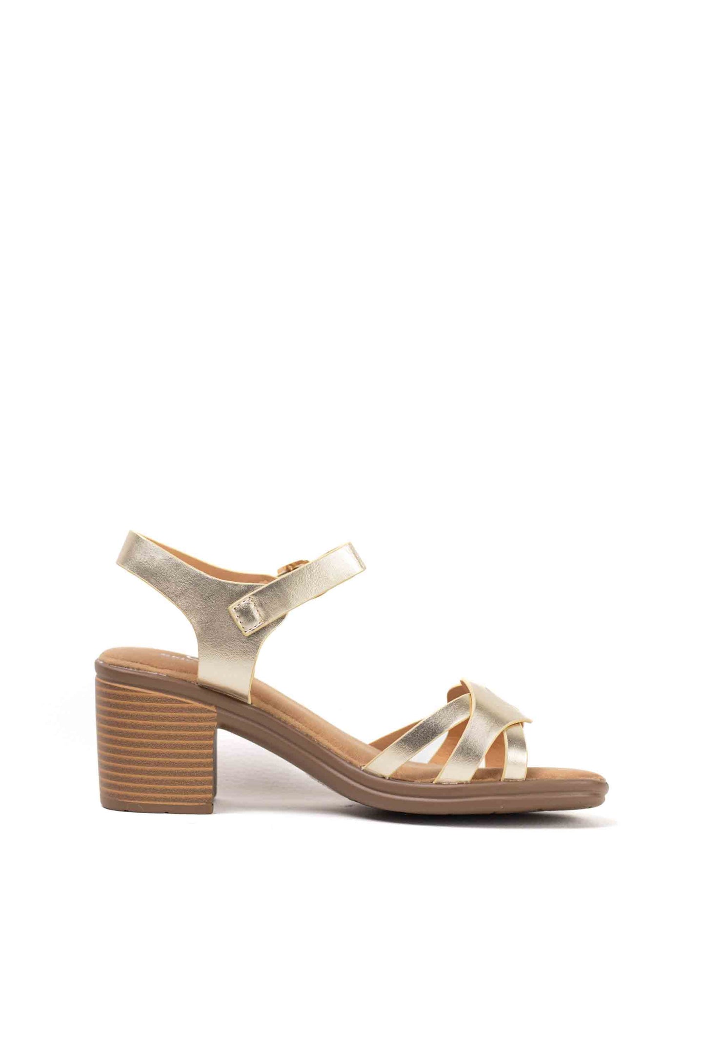 Sandalias doradas mujer tacón mediano con plataforma plantilla acolchada con tiras trenzadas