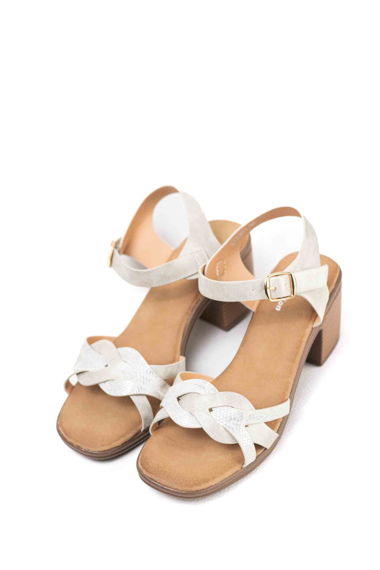 Sandalias doradas mujer tacón mediano con plataforma plantilla acolchada con tiras trenzadas