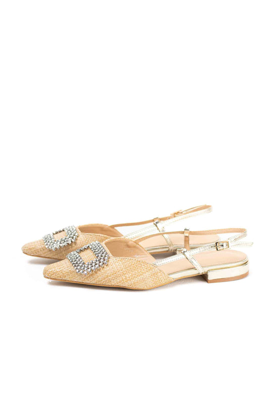 Sandalias Mujer Doradas con Detalle de Pedrería Elegante