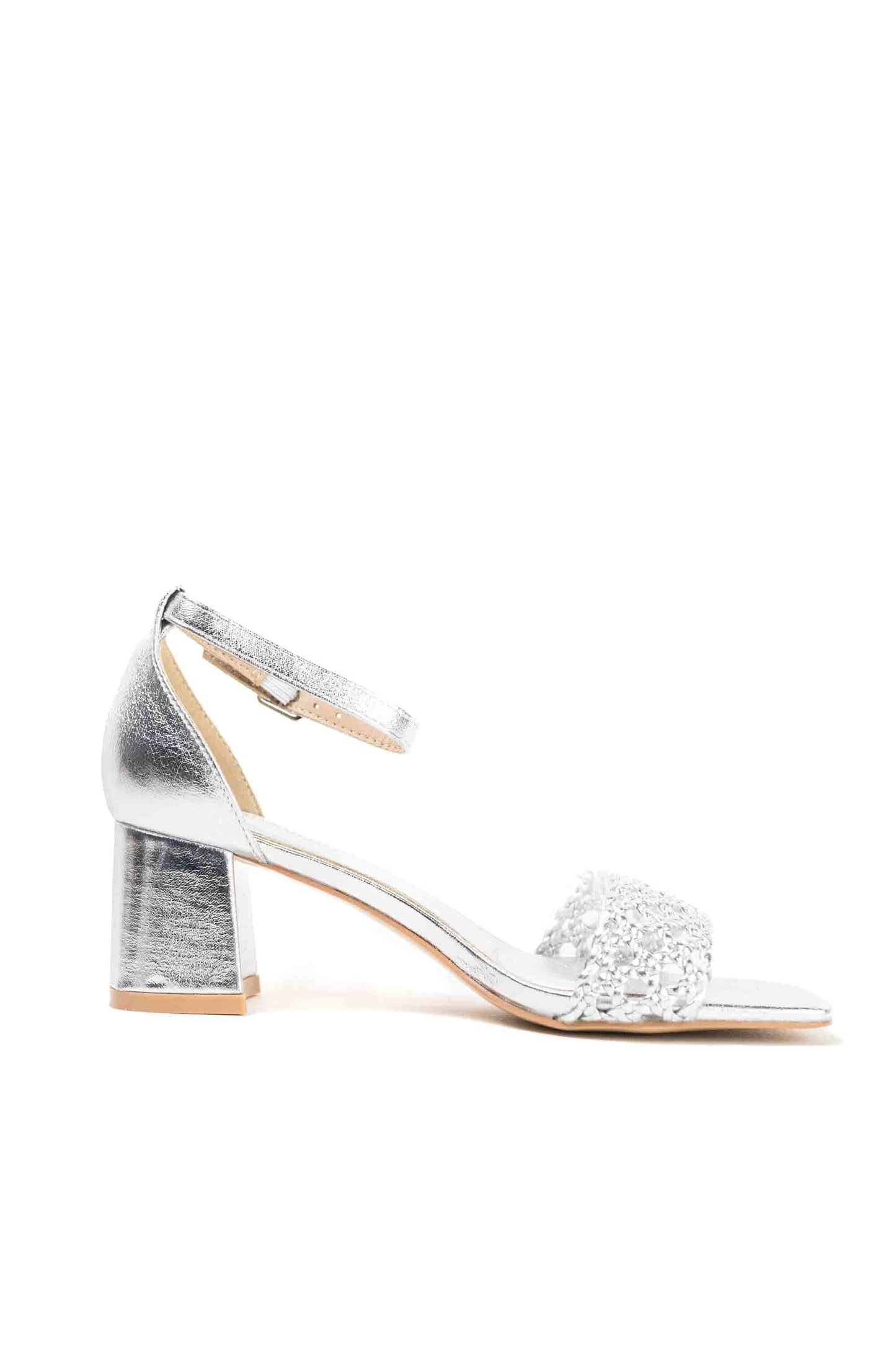 Sandalias doradas mujer tacón medio par vestir con diseño trenzado