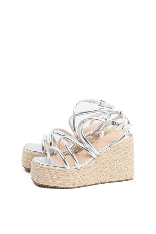 sandalias mujer doradas de tiras con plataforma de esparto color Dorado talla 41