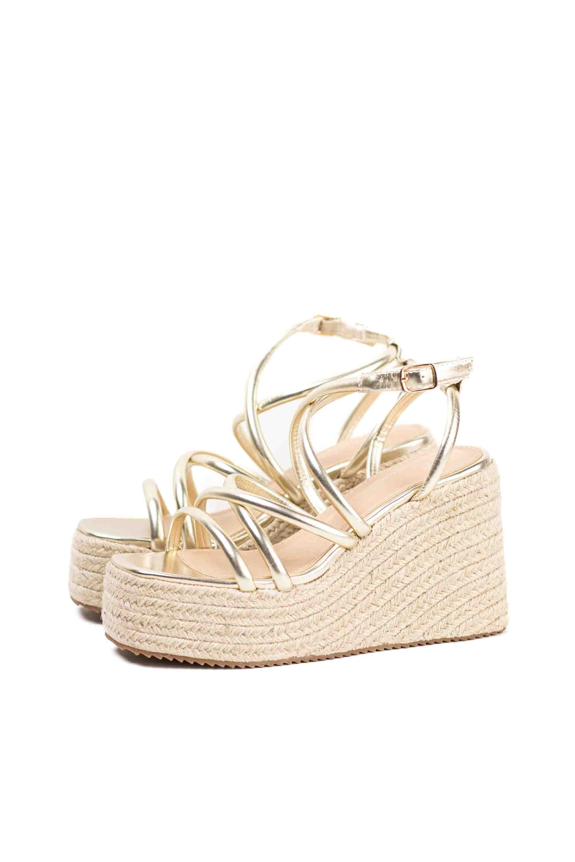sandalias mujer doradas de tiras con plataforma de esparto color Dorado talla 36