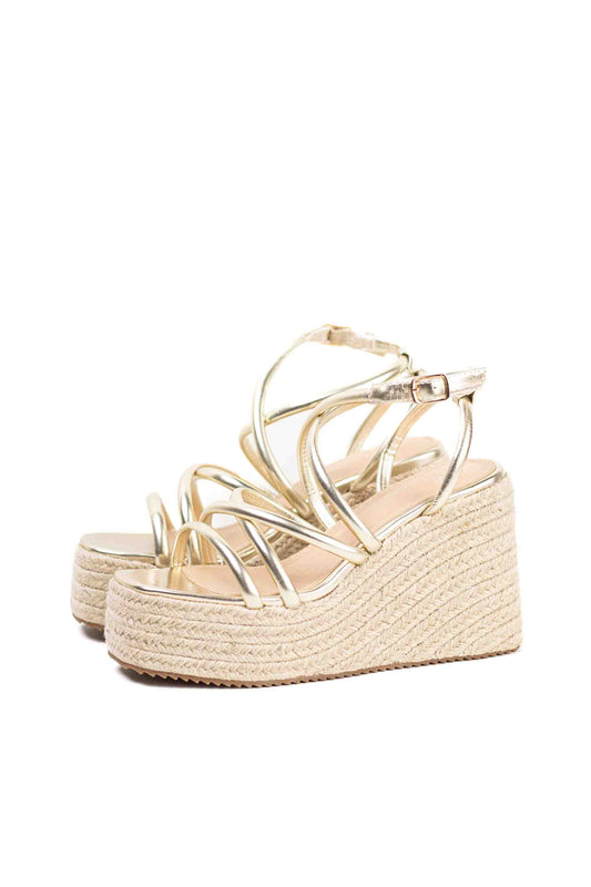 sandalias mujer doradas de tiras con plataforma de esparto color Dorado talla 36