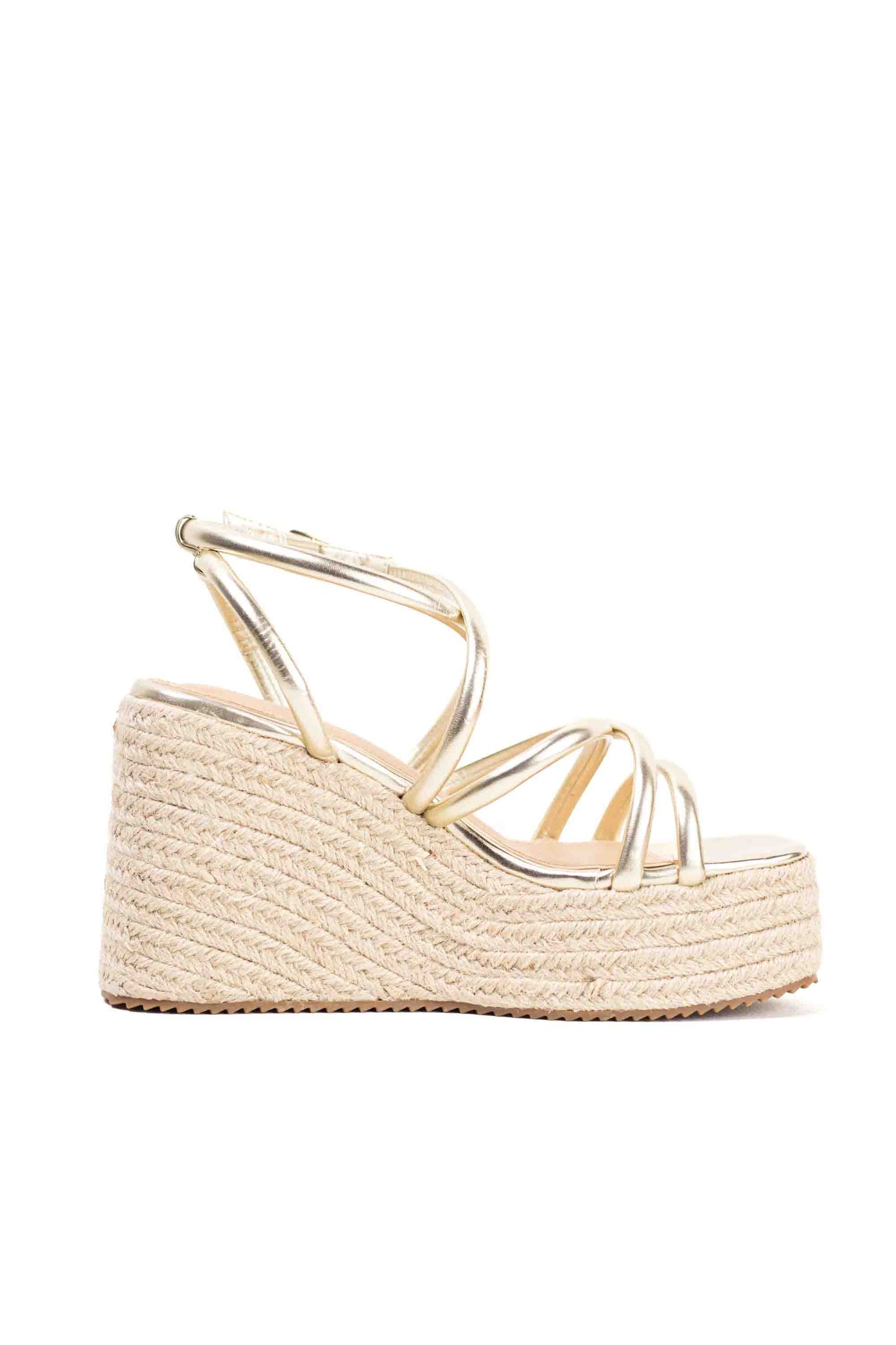 sandalias mujer doradas de tiras con plataforma de esparto color Dorado talla 39