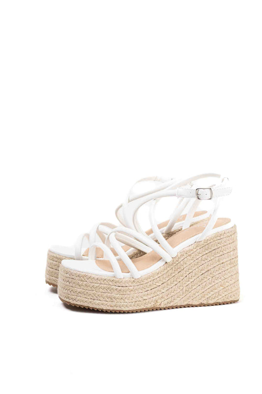 sandalias mujer doradas de tiras con plataforma de esparto color Plata talla 37