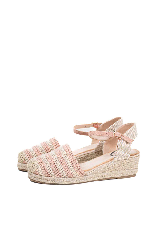 Alpargatas cuñas bajas de espartos mujer diseño crochet con rayas