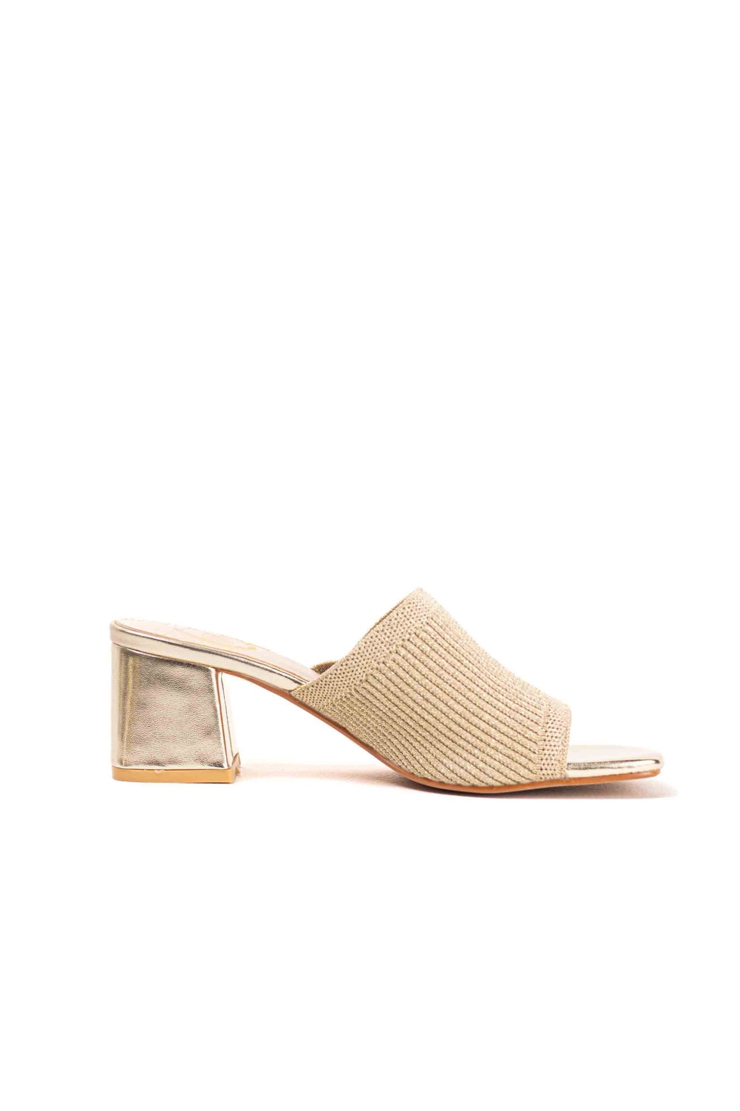 Sandalias doradas mules mujer con tacón bajo con palas elásticas