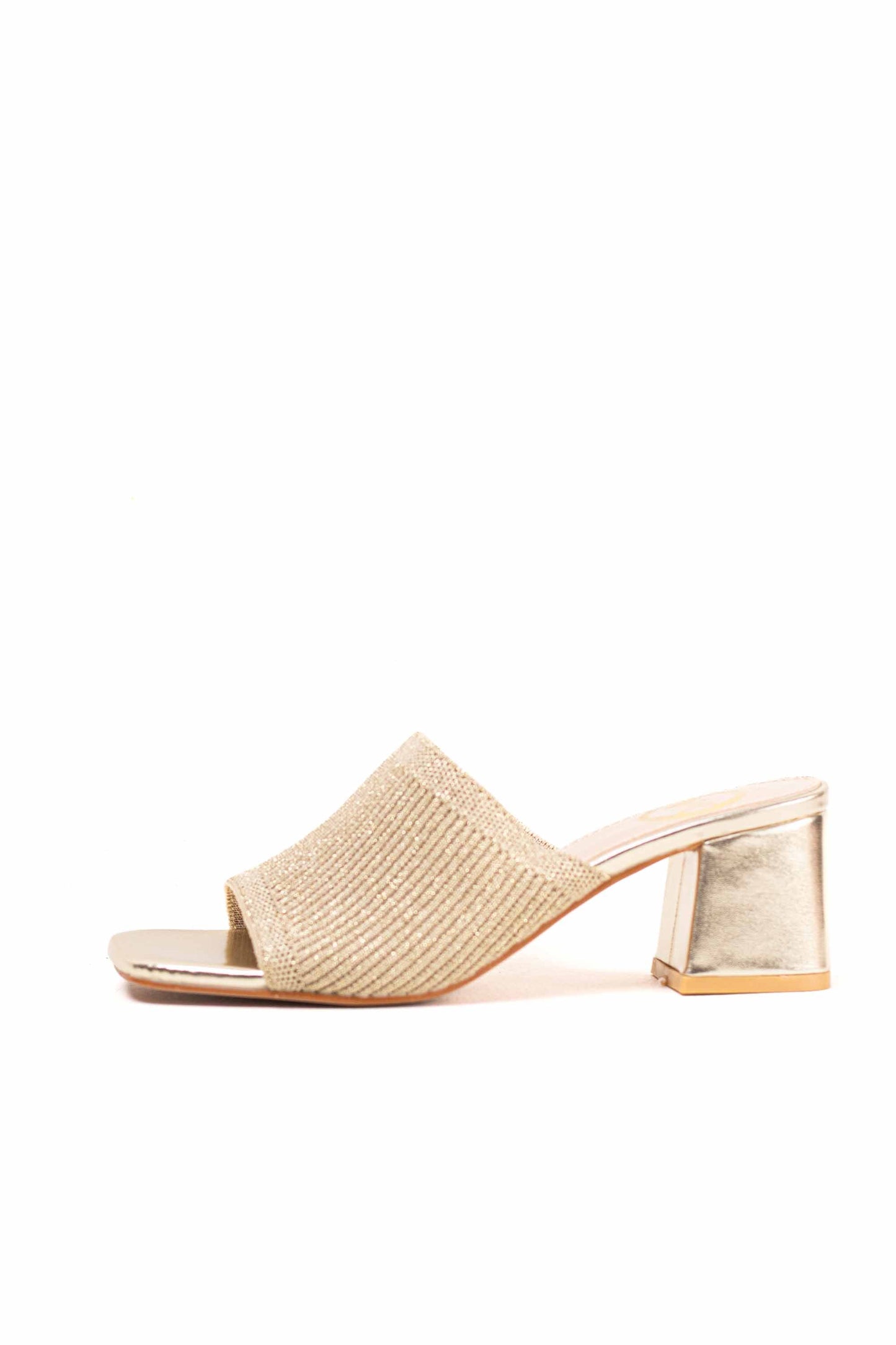 Sandalias doradas mules mujer con tacón bajo con palas elásticas