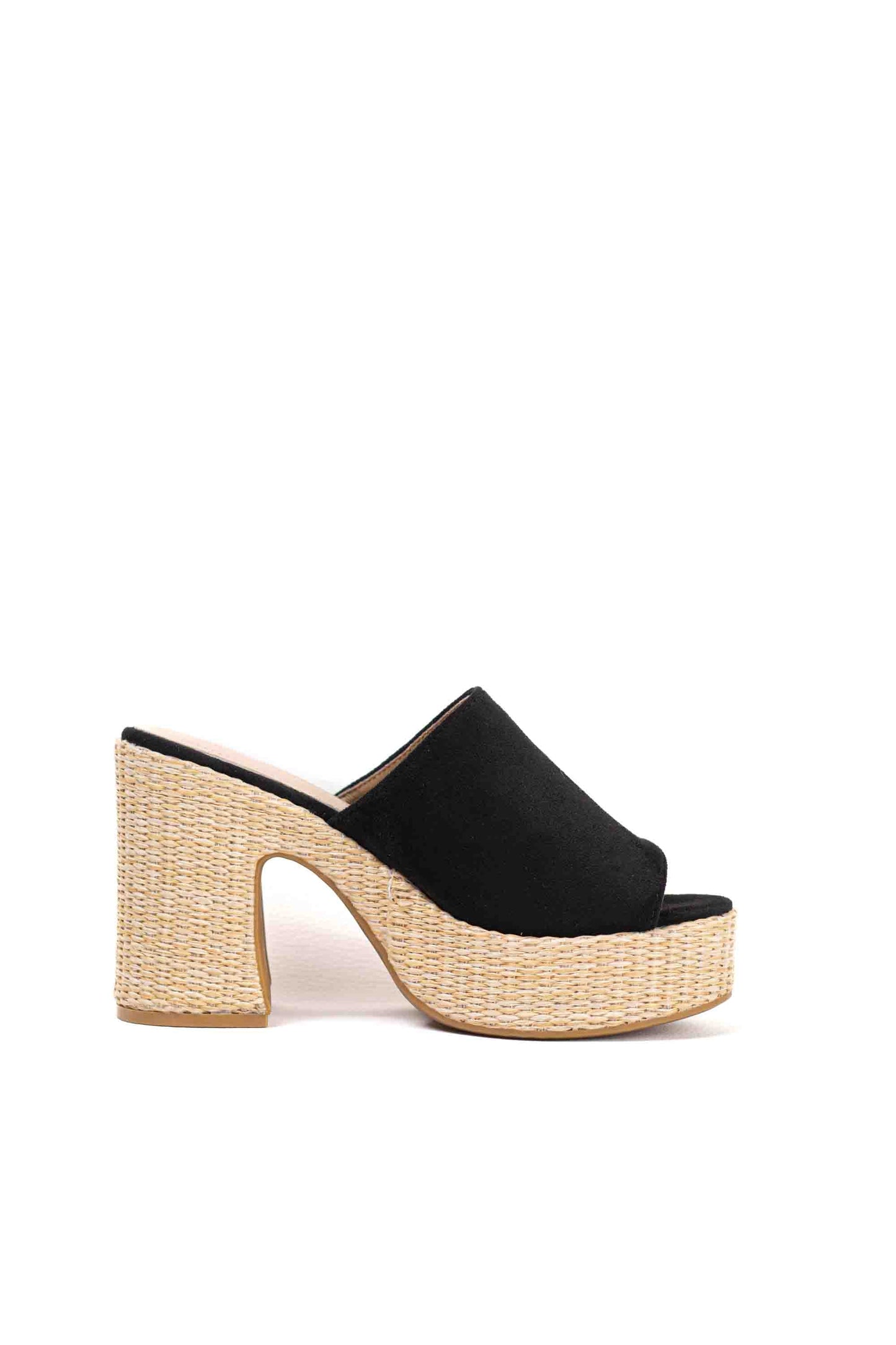 Sandalias doradas zuecos tacón alto con plataforma de rafia