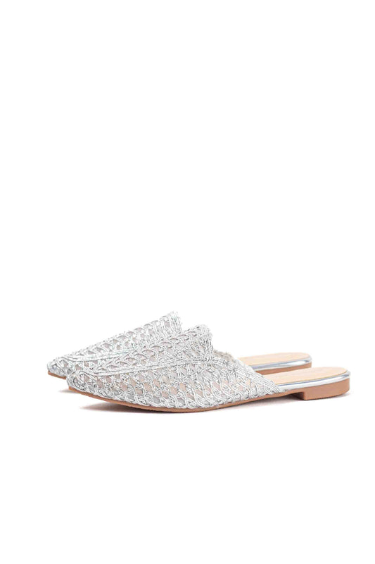 Sandalias doradas mules con suela plana diseño trenzado