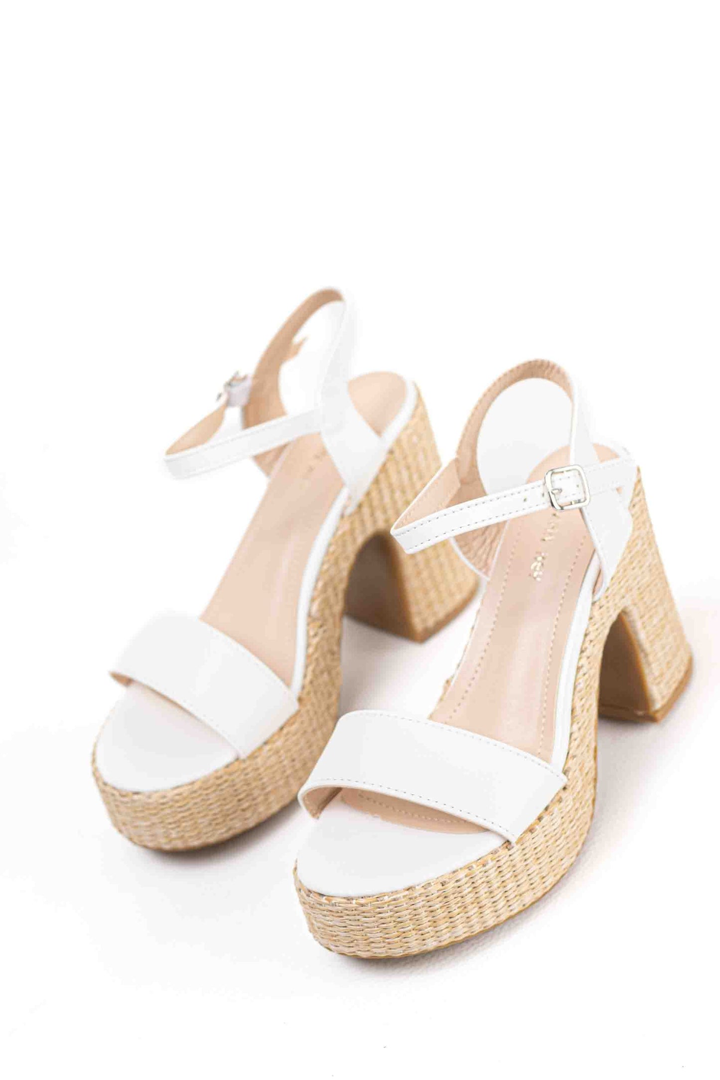 Sandalias doradas tacón alto con plataforma de rafia para mujer super ligeras