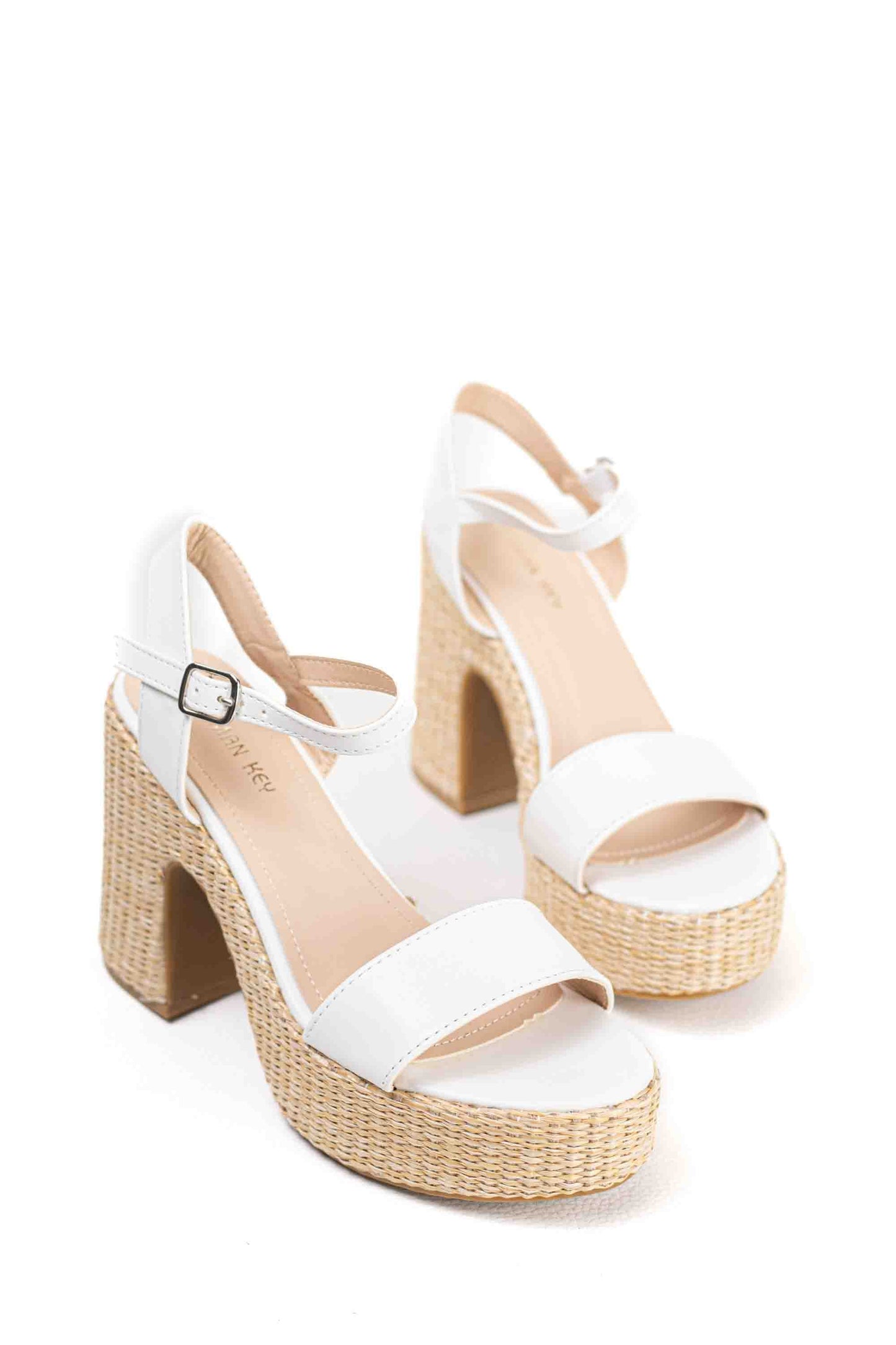 Sandalias doradas tacón alto con plataforma de rafia para mujer super ligeras