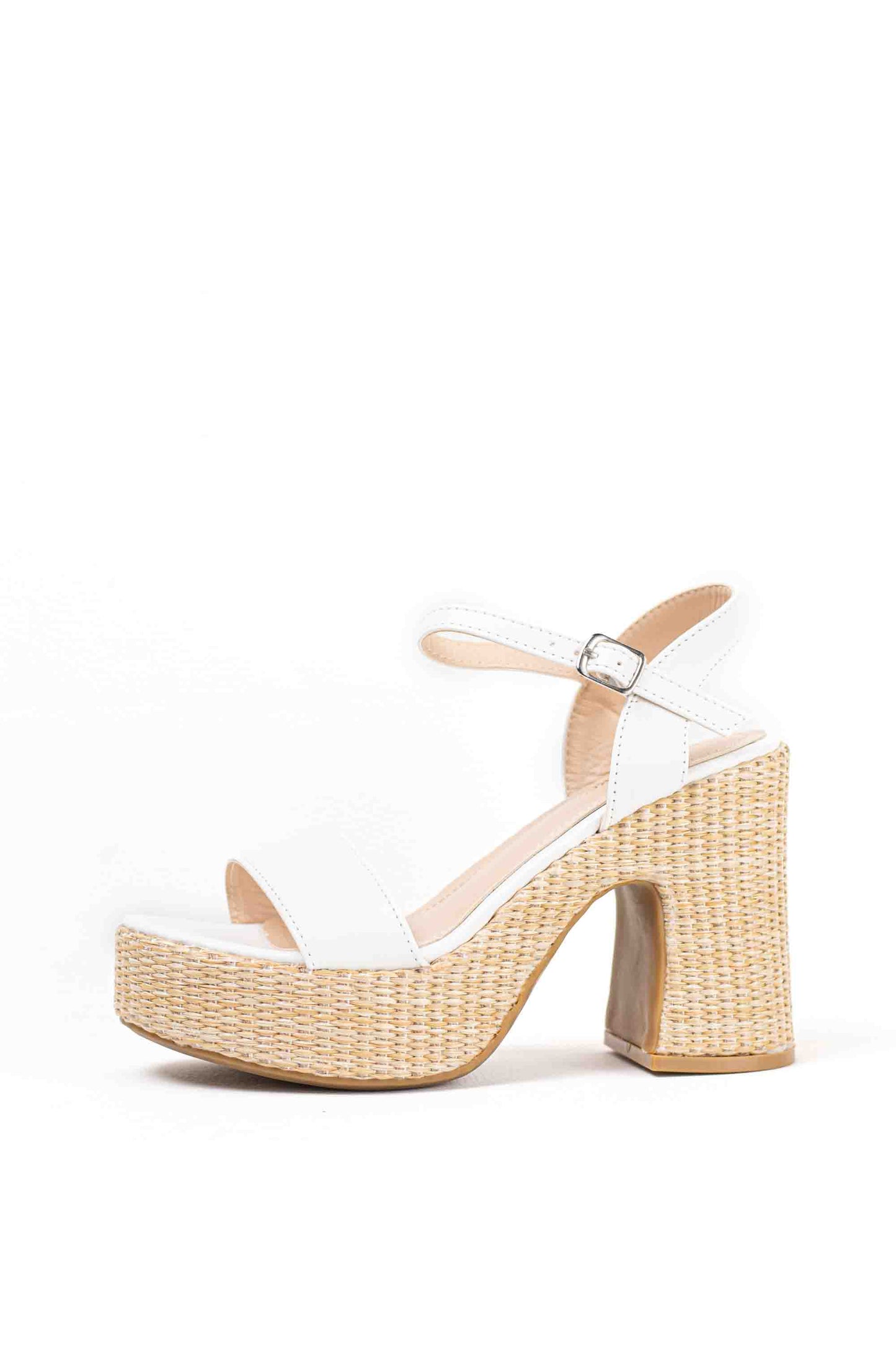 Sandalias doradas tacón alto con plataforma de rafia para mujer super ligeras