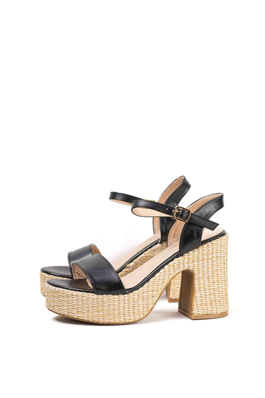 Sandalias doradas tacón alto con plataforma de rafia para mujer super ligeras