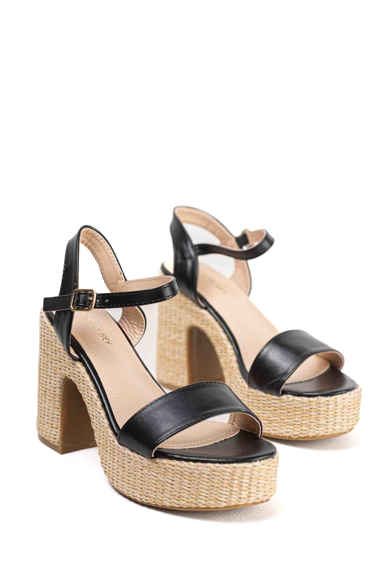 Sandalias doradas tacón alto con plataforma de rafia para mujer super ligeras