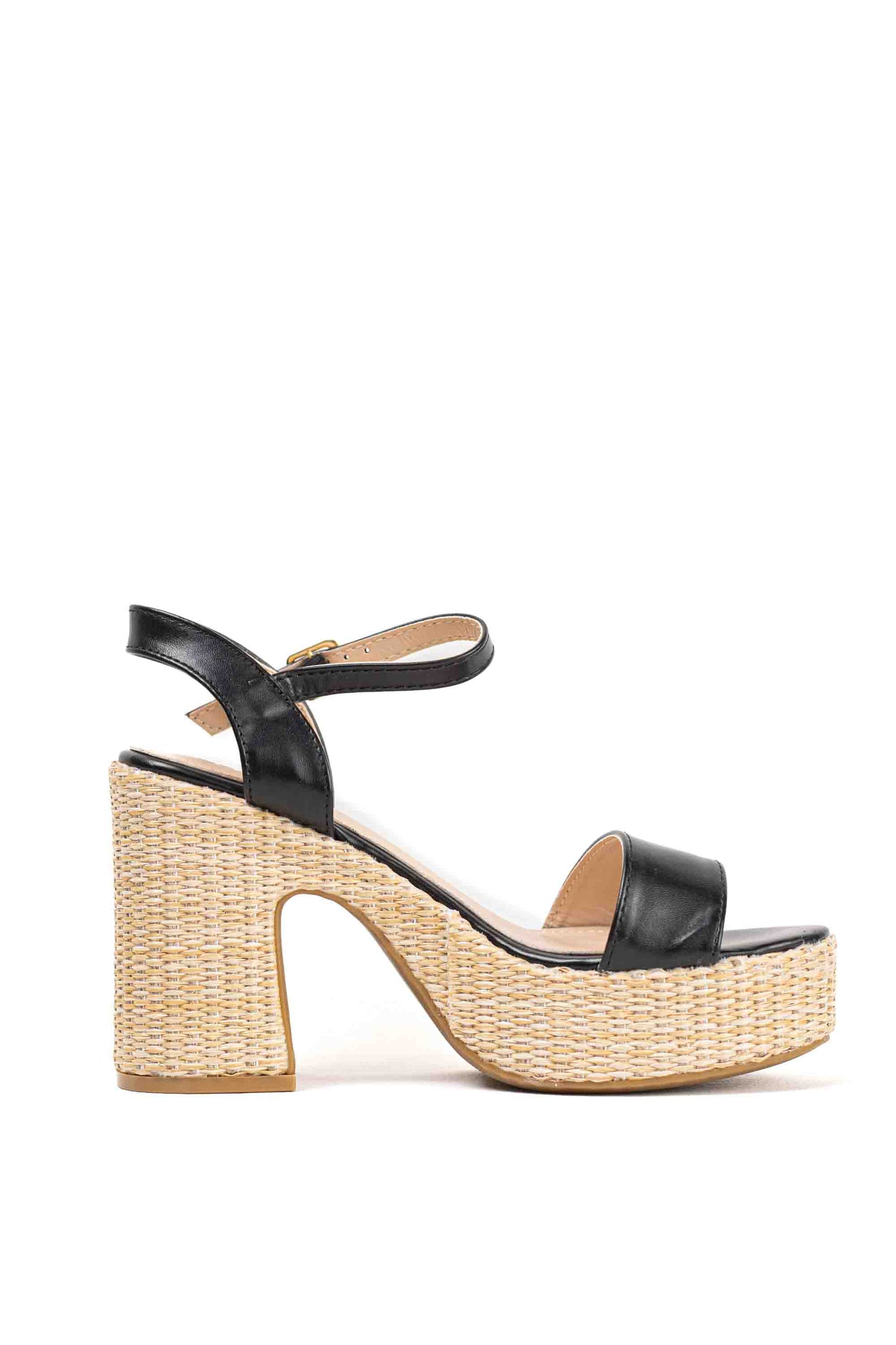 Sandalias doradas tacón alto con plataforma de rafia para mujer super ligeras