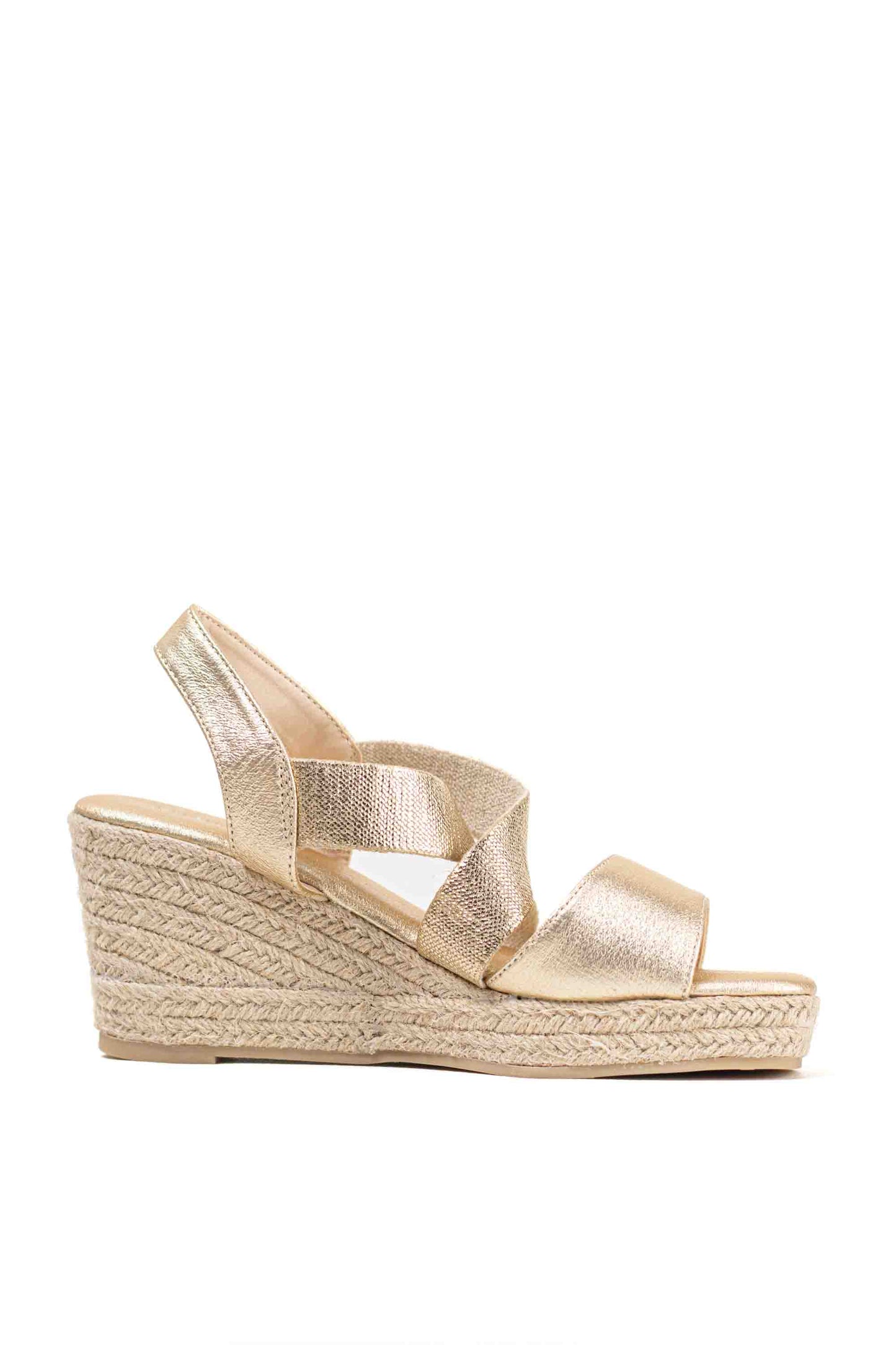 Sandalias doradas cuña alta de espartos con plataforma con tiras elásticas plantilla acolchada