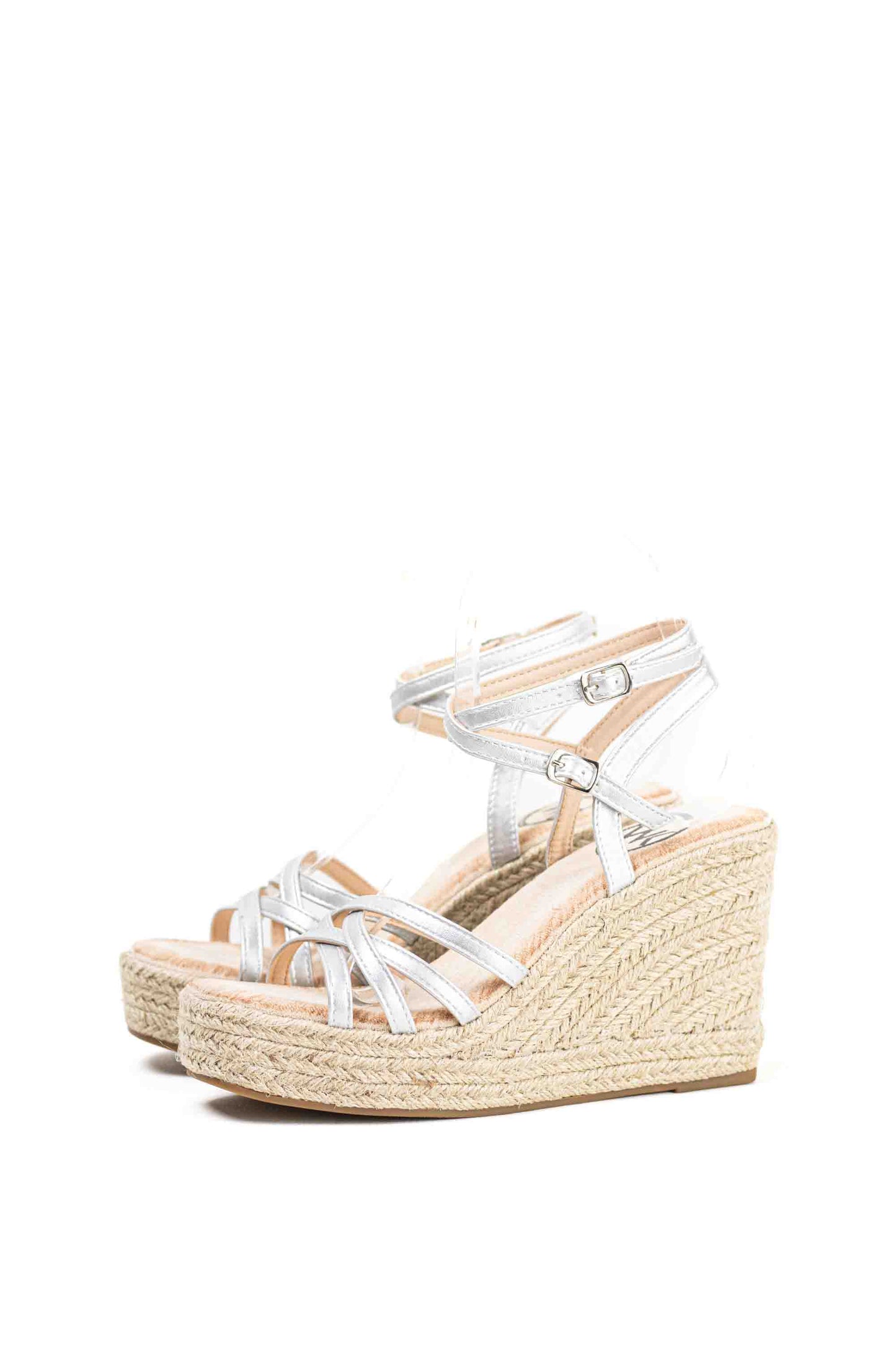 Sandalias doradas cuña alta de esparto con plataforma con tiras cruzadas plantilla acolchada