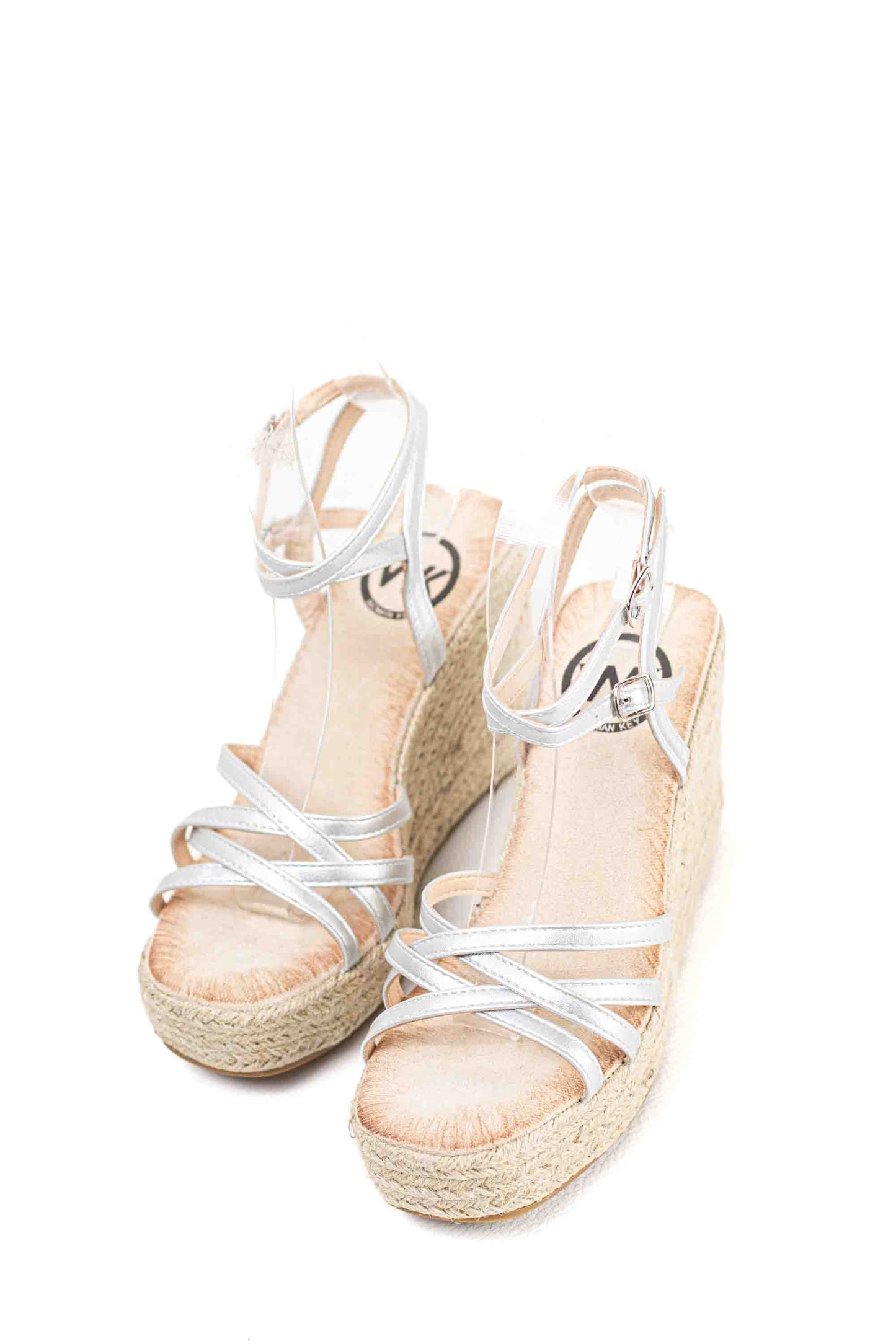 Sandalias doradas cuña alta de esparto con plataforma con tiras cruzadas plantilla acolchada