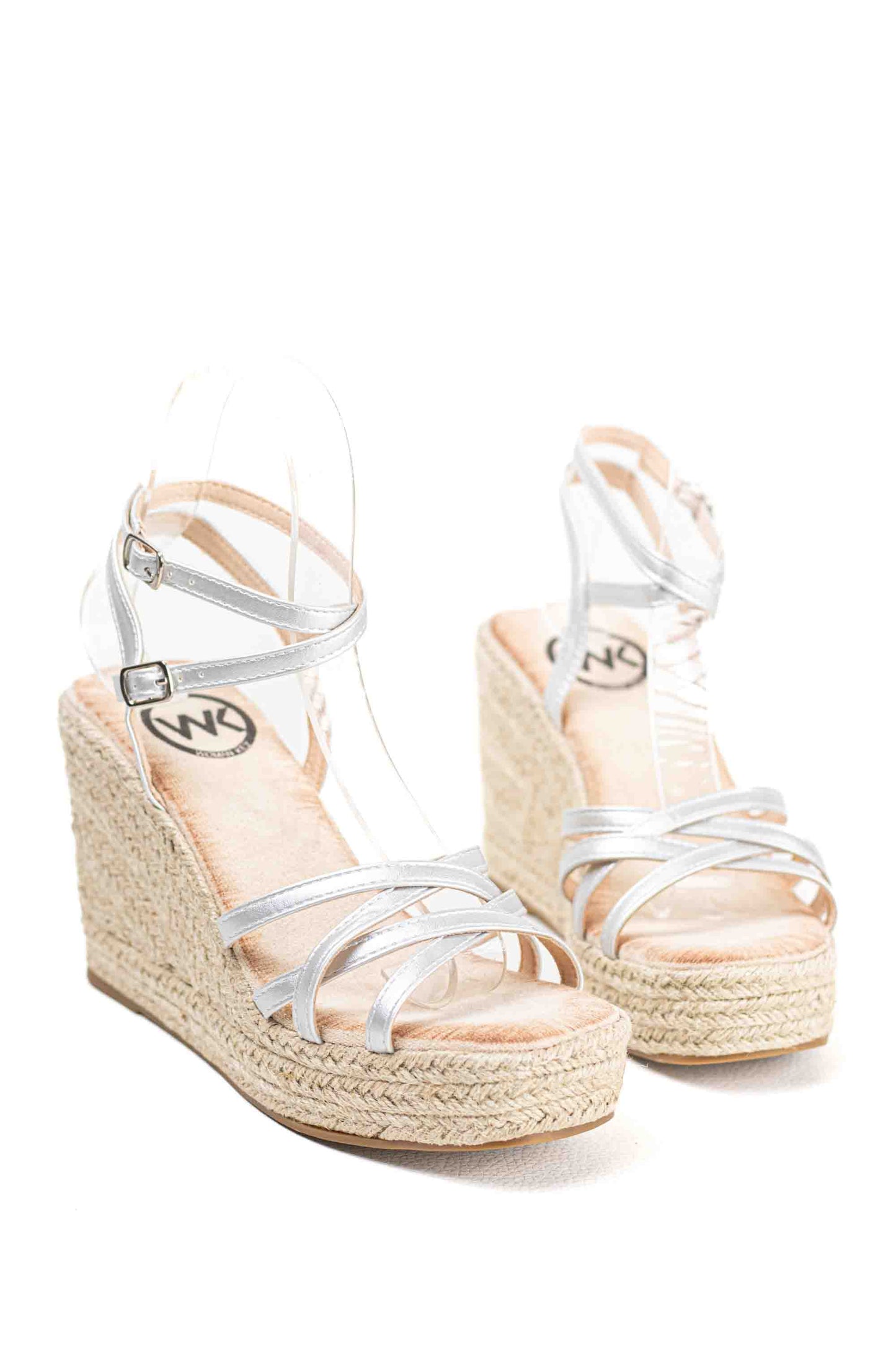 Sandalias doradas cuña alta de esparto con plataforma con tiras cruzadas plantilla acolchada