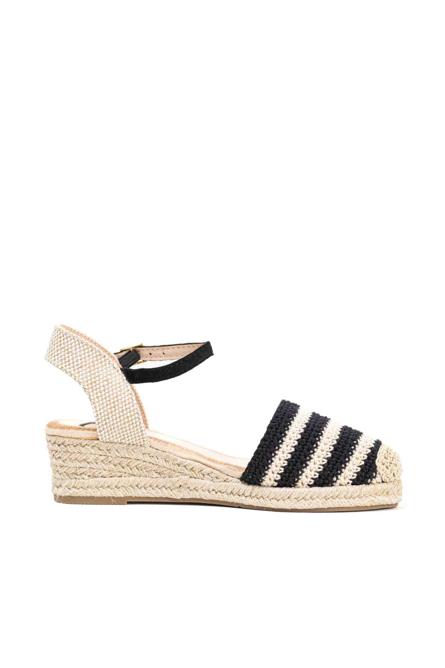 Alpargatas cuñas bajas de espartos mujer diseño crochet con rayas