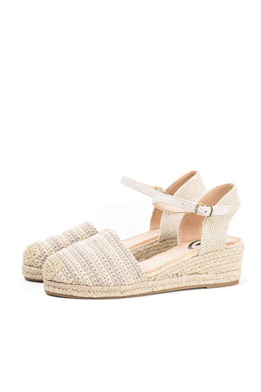 Alpargatas cuñas bajas de espartos mujer diseño crochet con rayas
