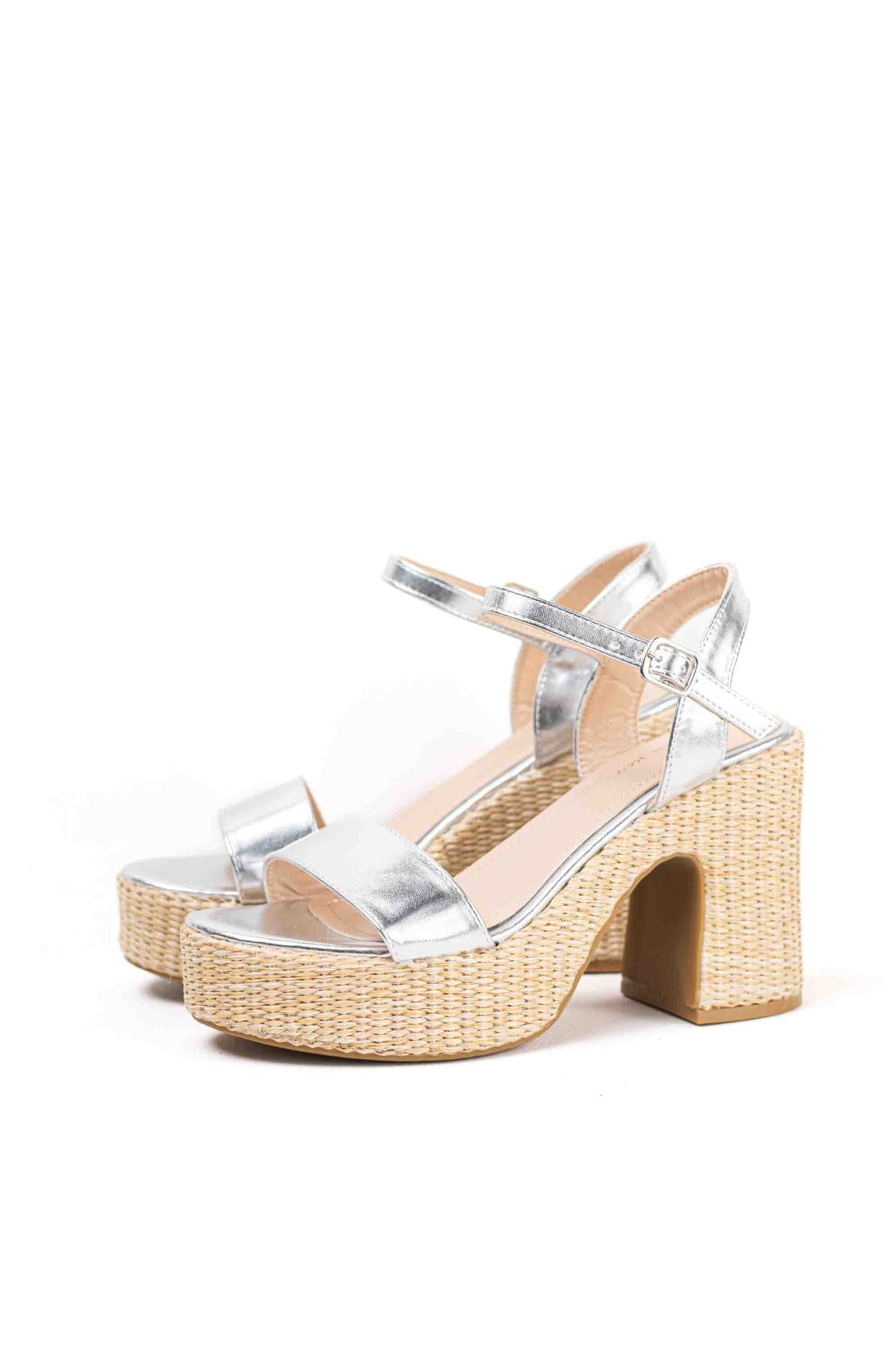 Sandalias doradas tacón alto con plataforma de rafia para mujer super ligeras