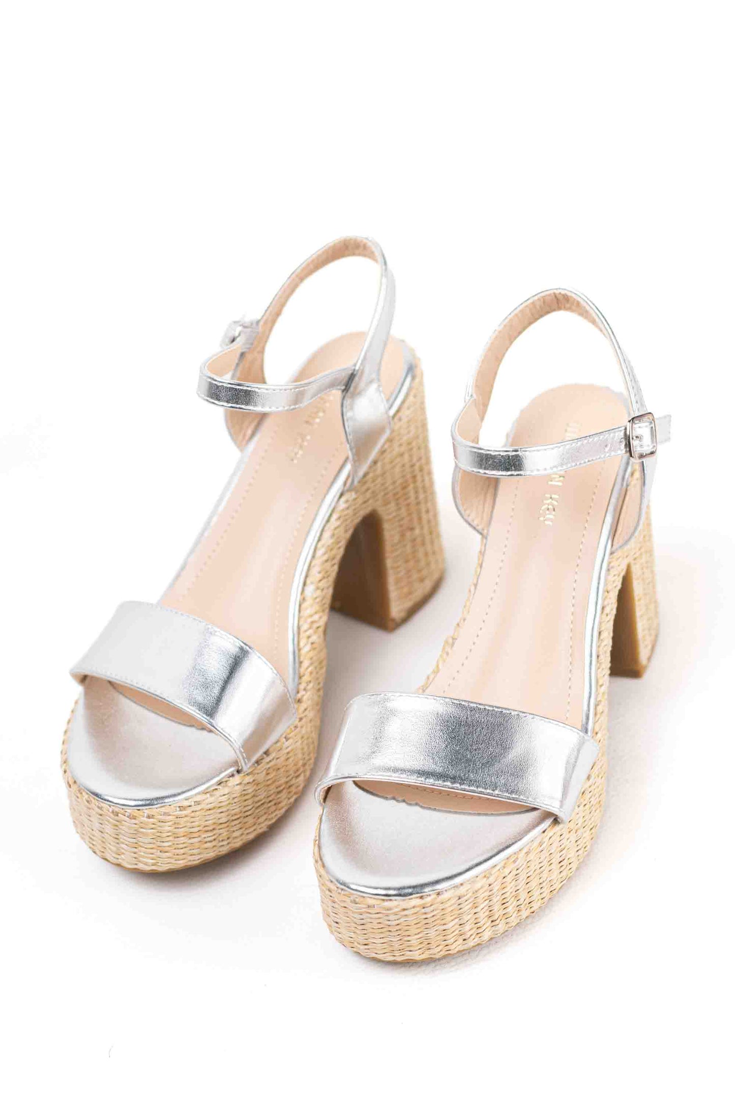 Sandalias doradas tacón alto con plataforma de rafia para mujer super ligeras