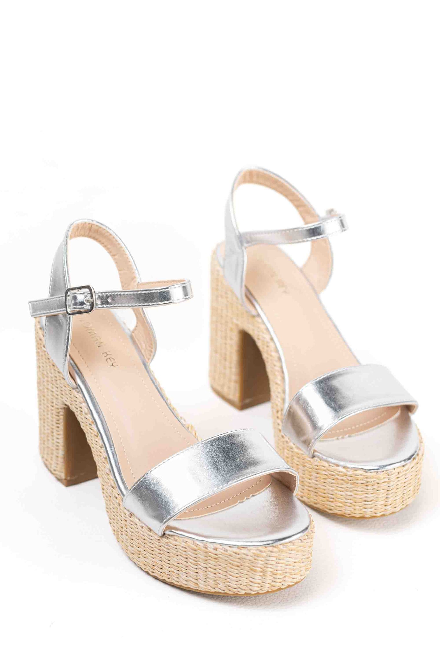 Sandalias doradas tacón alto con plataforma de rafia para mujer super ligeras