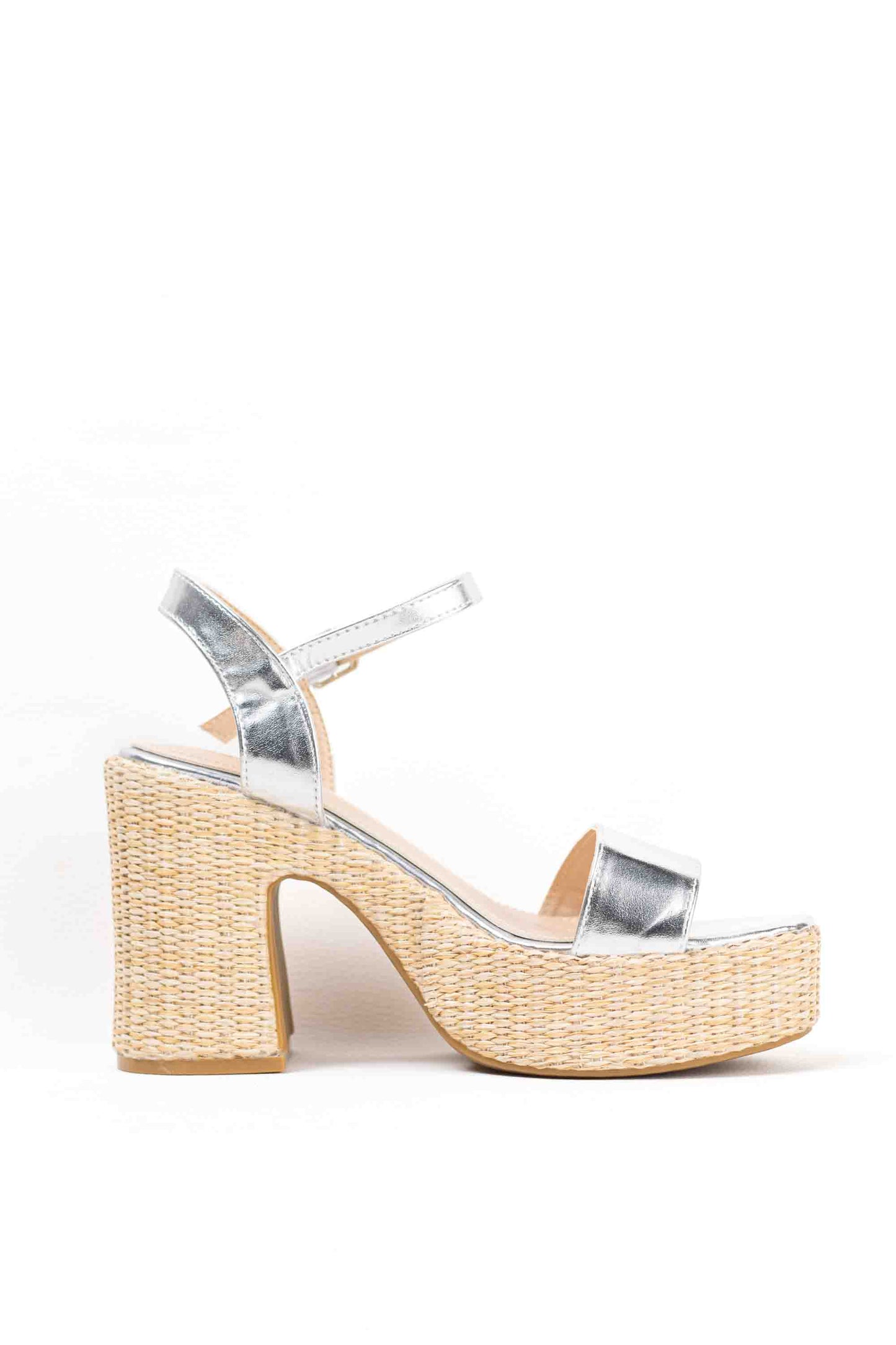 Sandalias doradas tacón alto con plataforma de rafia para mujer super ligeras