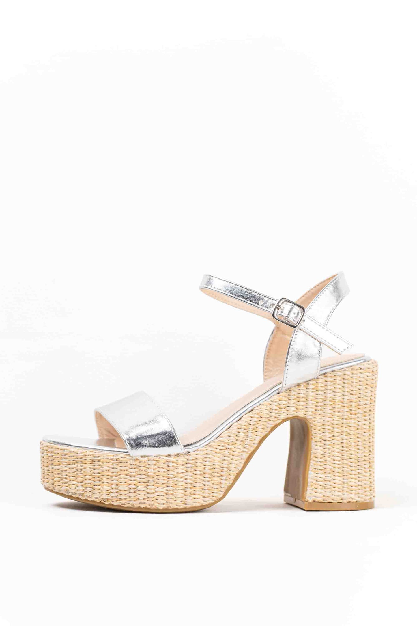 Sandalias doradas tacón alto con plataforma de rafia para mujer super ligeras