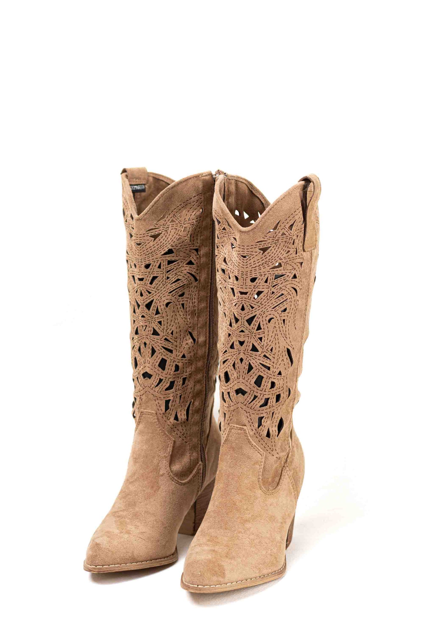 Botas cowboy mujer camperas troqueladas tacón medio efecto madera