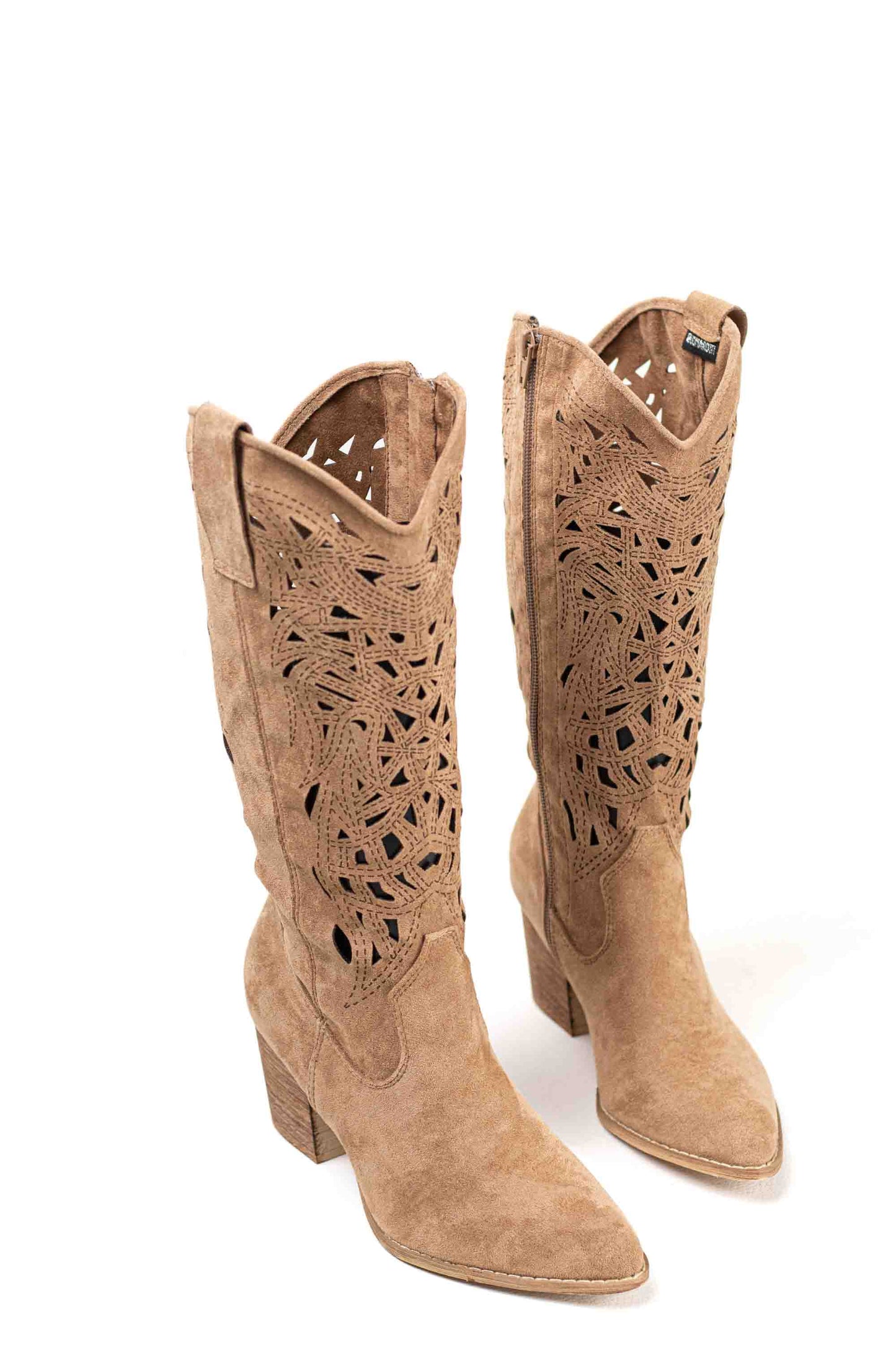 Botas cowboy mujer camperas troqueladas tacón medio efecto madera