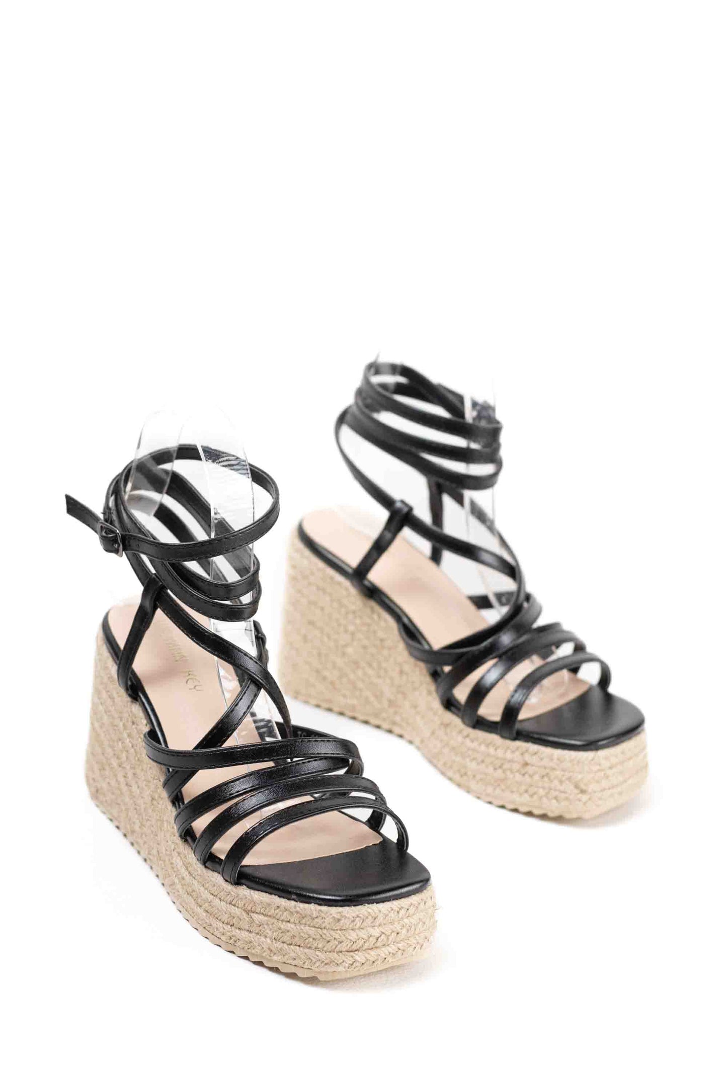 Sandalias cuñas altas con plataforma de espartos para mujer con tiras cruzadas