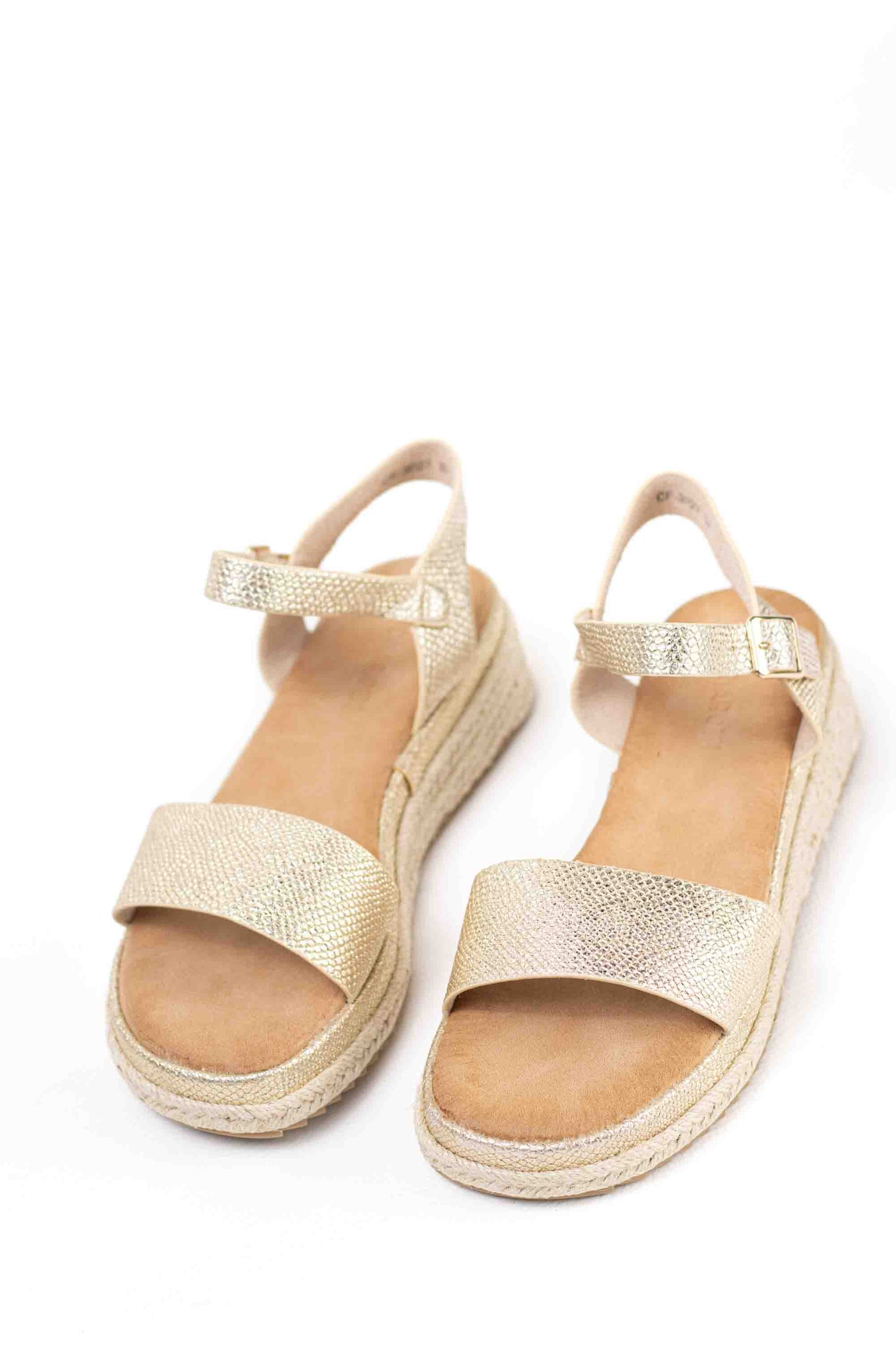 Sandalias doradas mujer de esparto diseño con doble tira