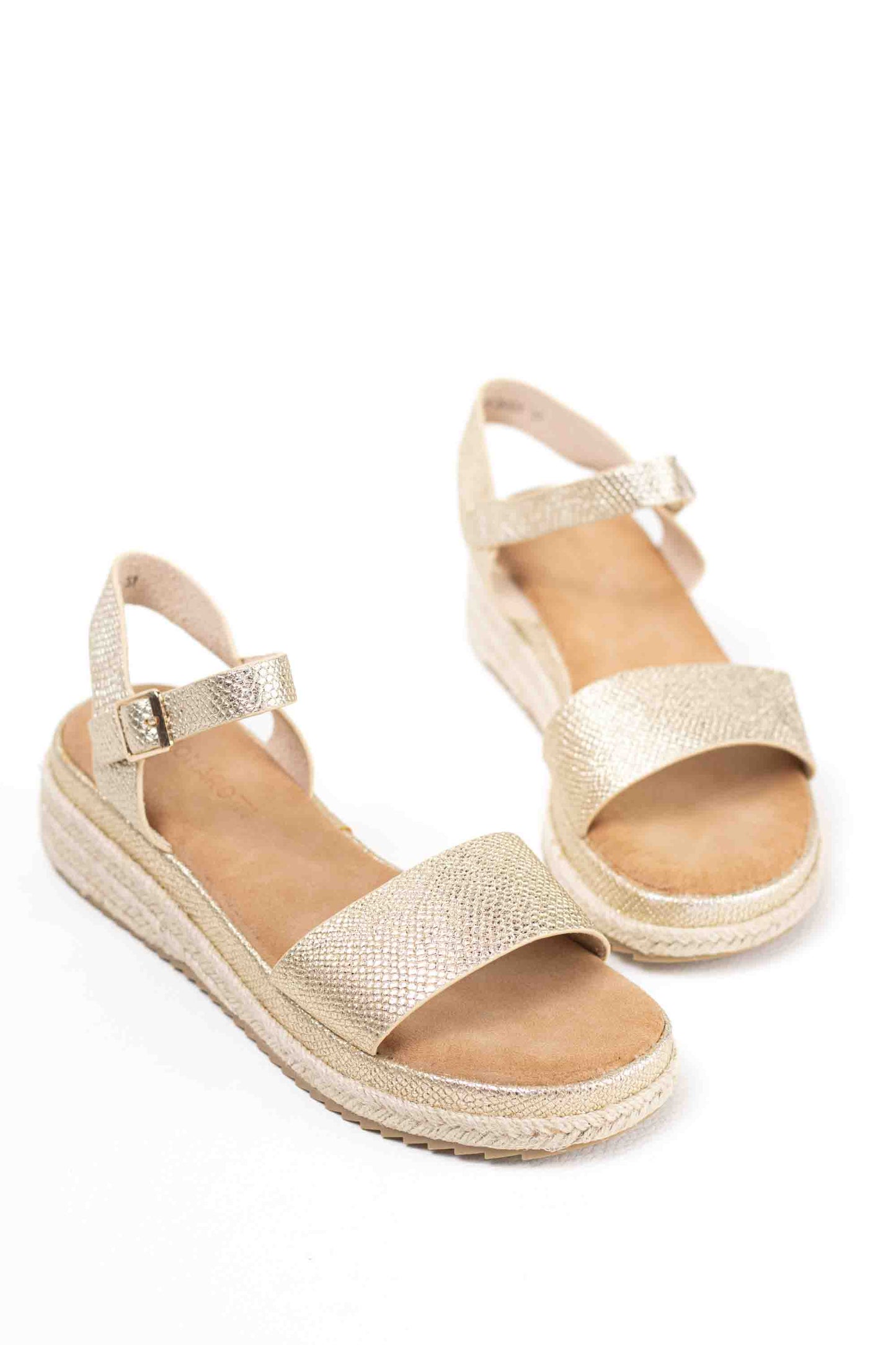 Sandalias doradas mujer de esparto diseño con doble tira