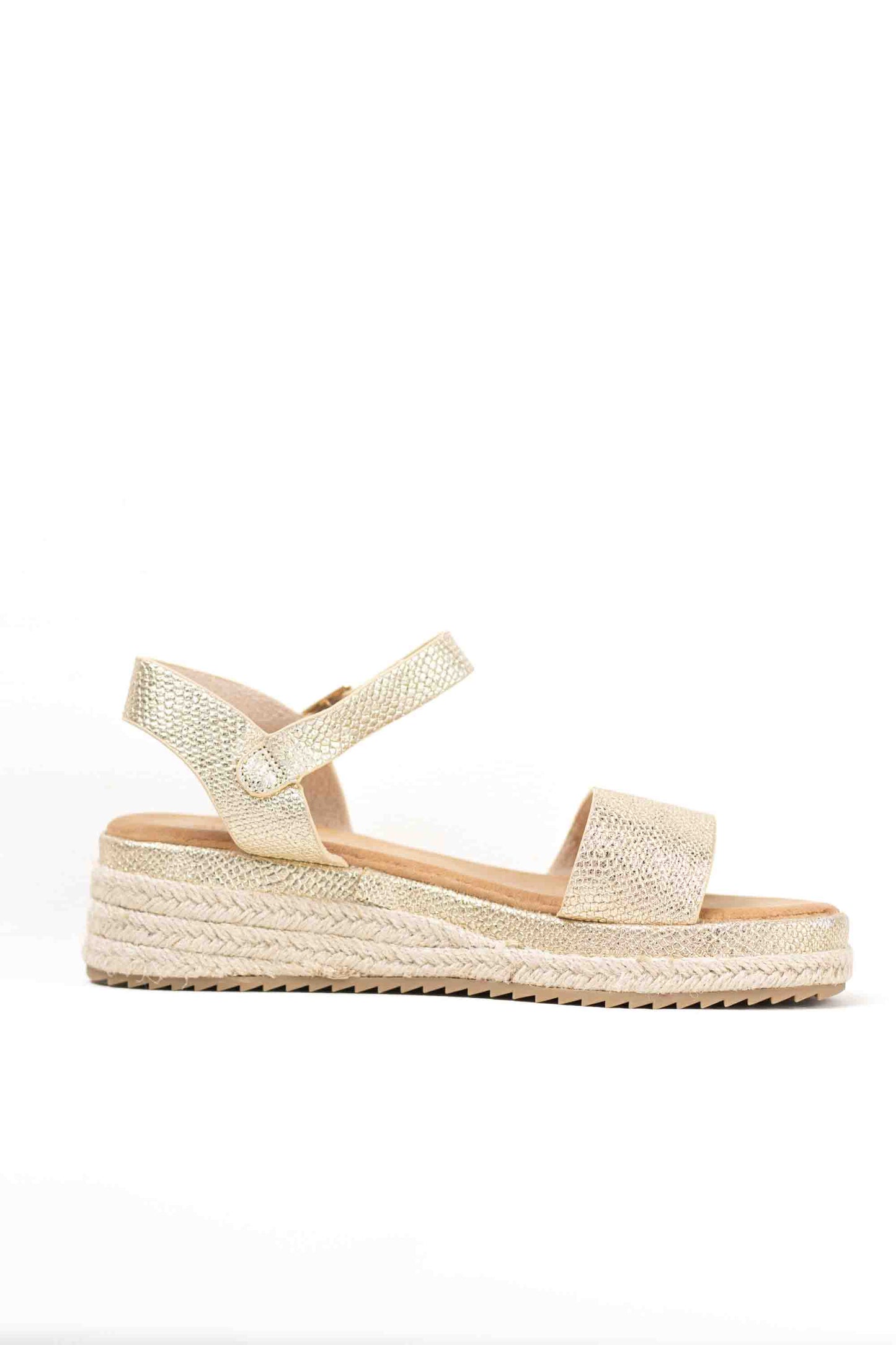 Sandalias doradas mujer de esparto diseño con doble tira