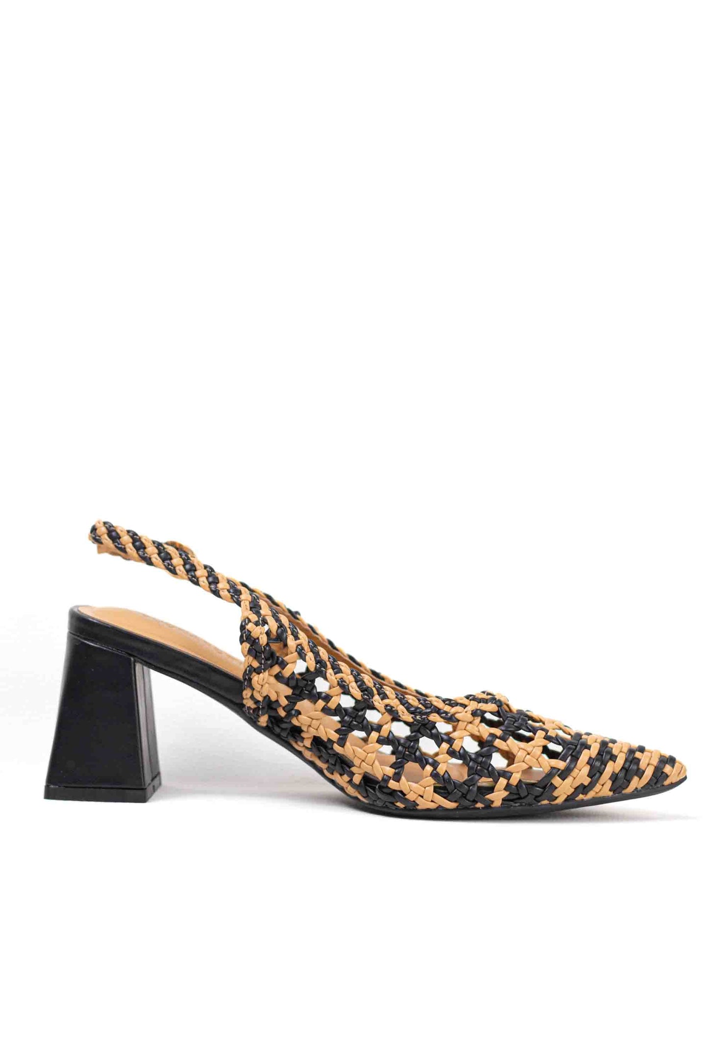 Zapatos dorados mujer de tacón bajo diseño trenzado para vestir