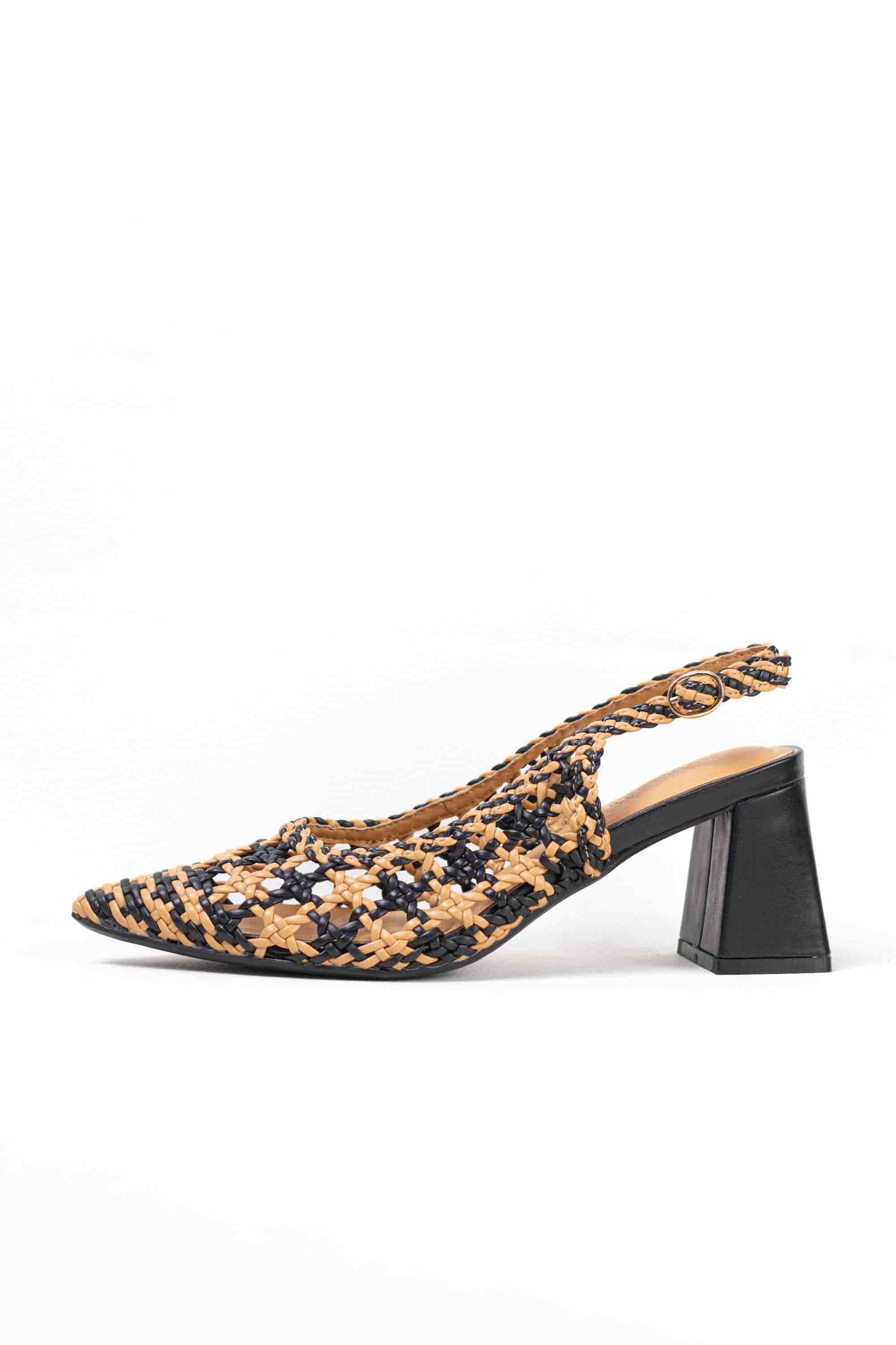 Zapatos dorados mujer de tacón bajo diseño trenzado para vestir