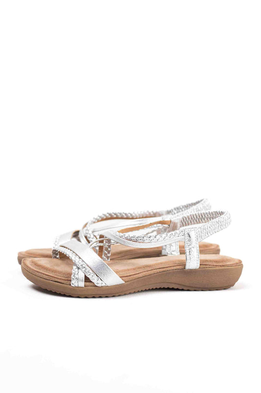 Sandalias doradas mujer con mini cuñas con la plantilla acolchada con tiras trasera elásticas