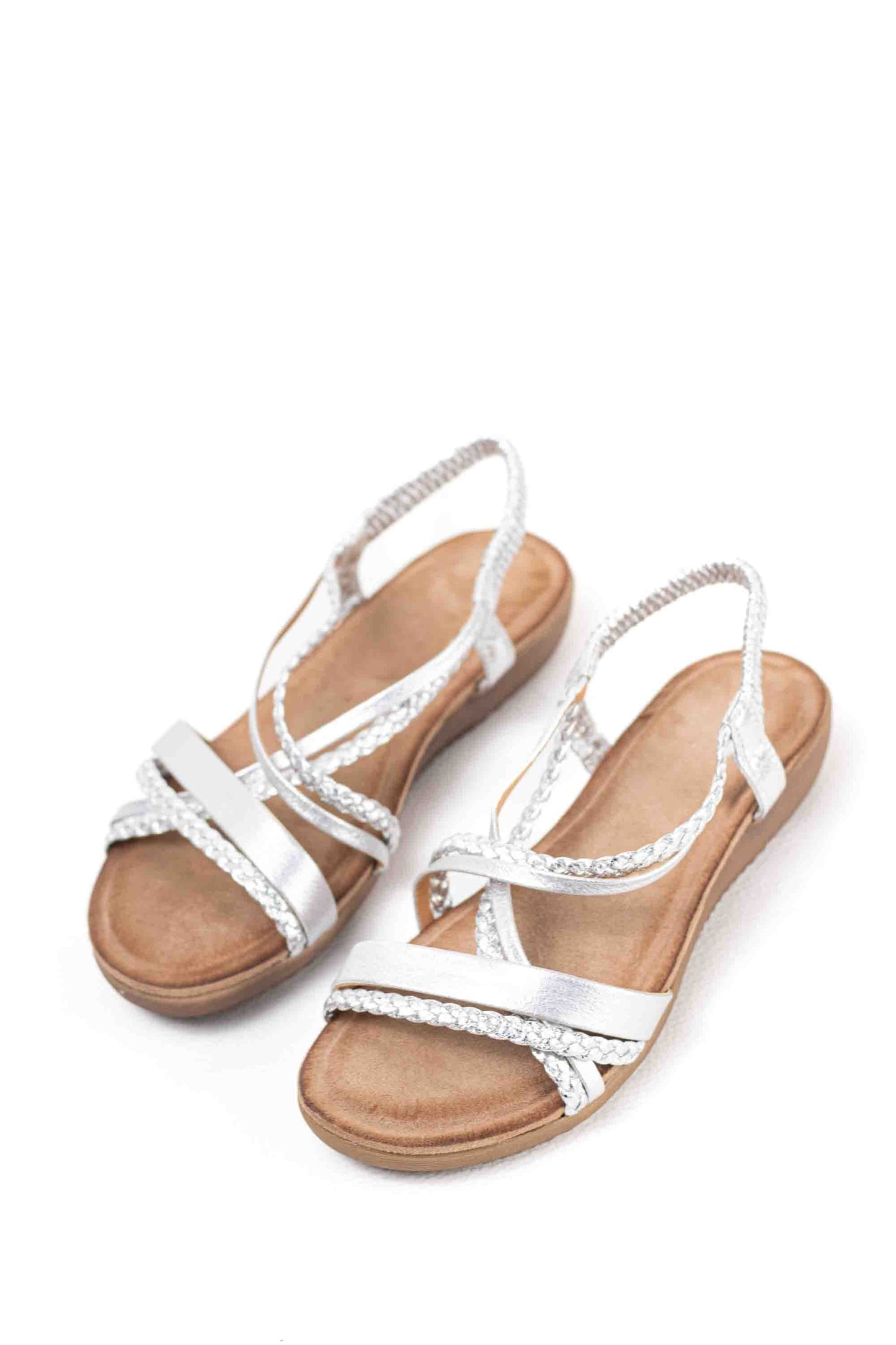 Sandalias doradas mujer con mini cuñas con la plantilla acolchada con tiras trasera elásticas